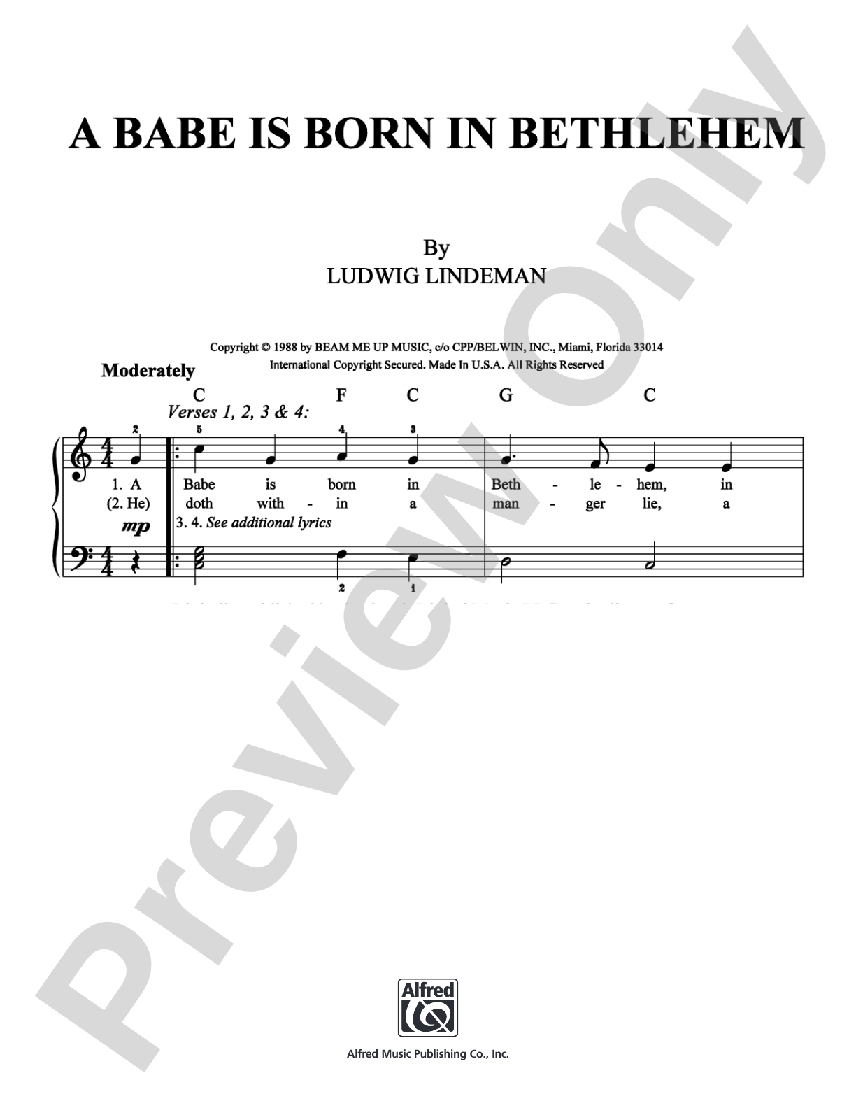 Babe Is Born In Bethlehem, A: Easy Piano Digital Sheet Music