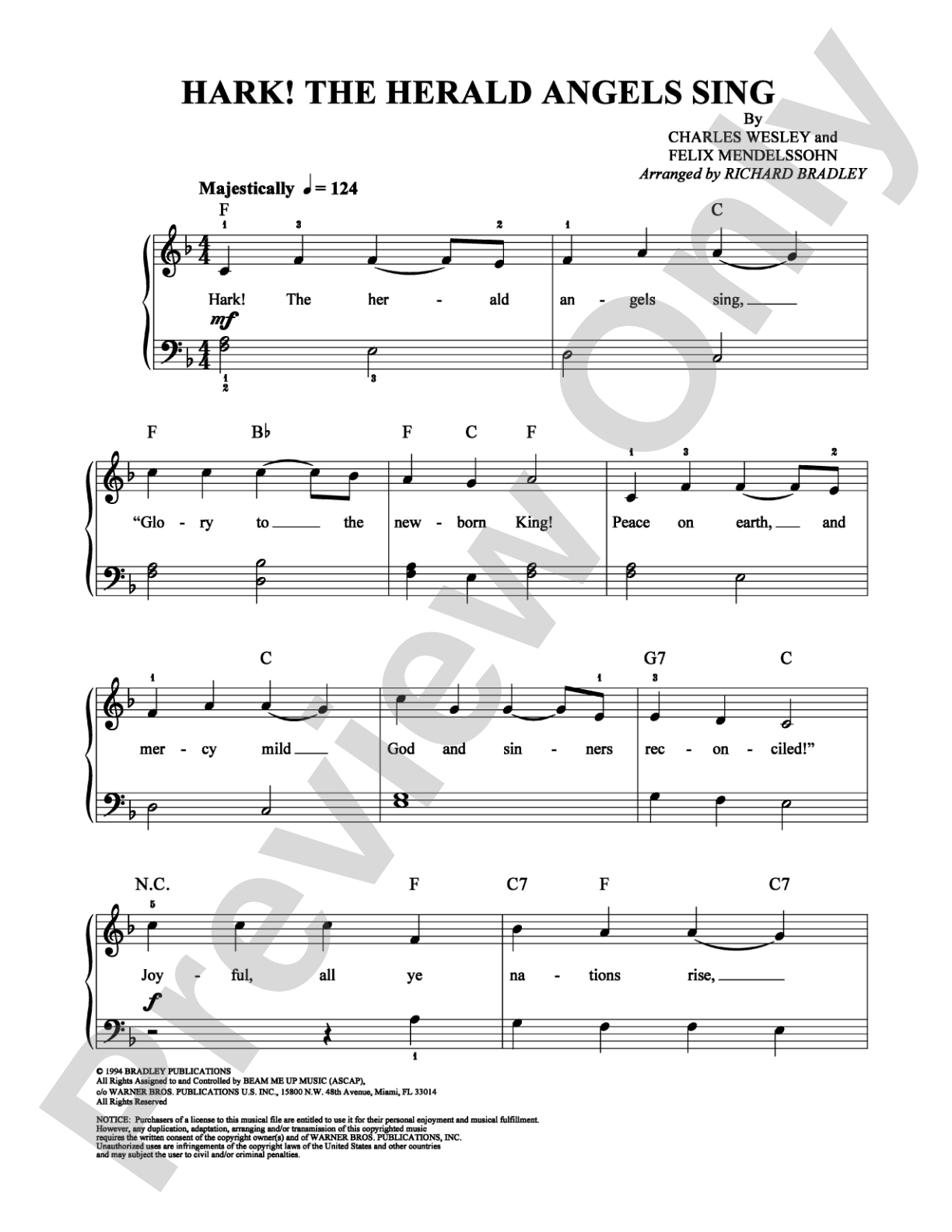 Hark! The Herald Angels Sing: Easy Piano Digital Sheet Music