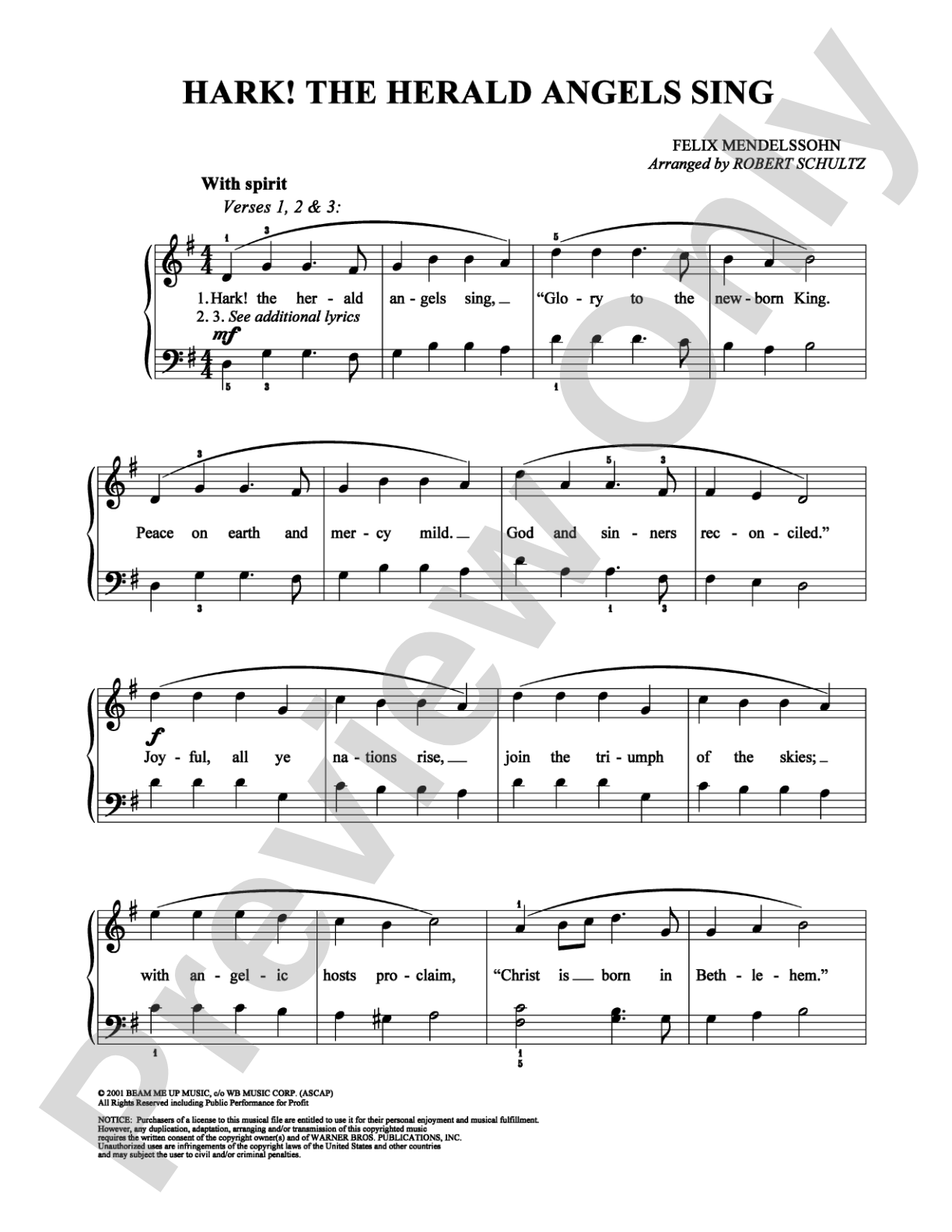 Hark! The Herald Angels Sing: Easy Piano Digital Sheet Music