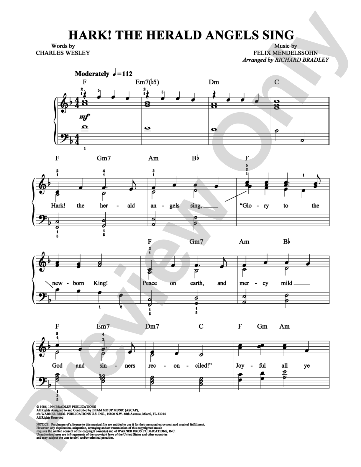 Hark! The Herald Angels Sing: Easy Piano Digital Sheet Music