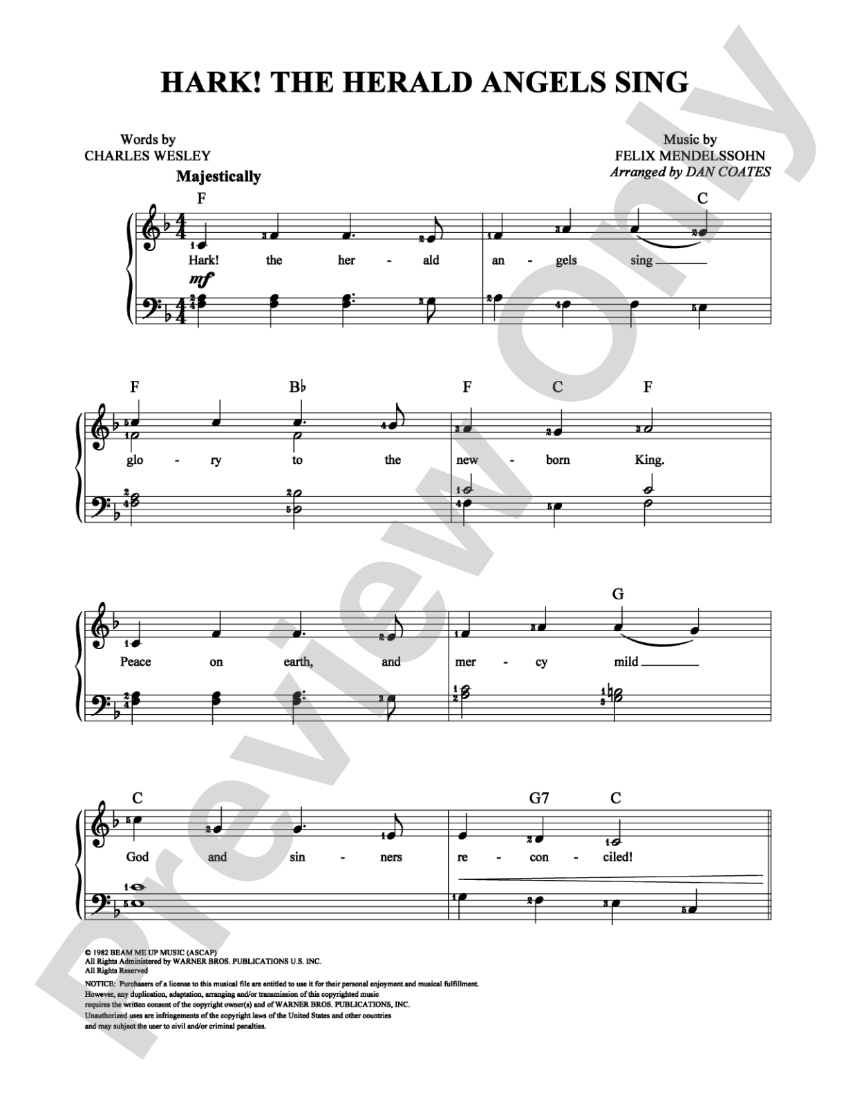 Hark! the Herald Angels Sing: Easy Piano Digital Sheet Music