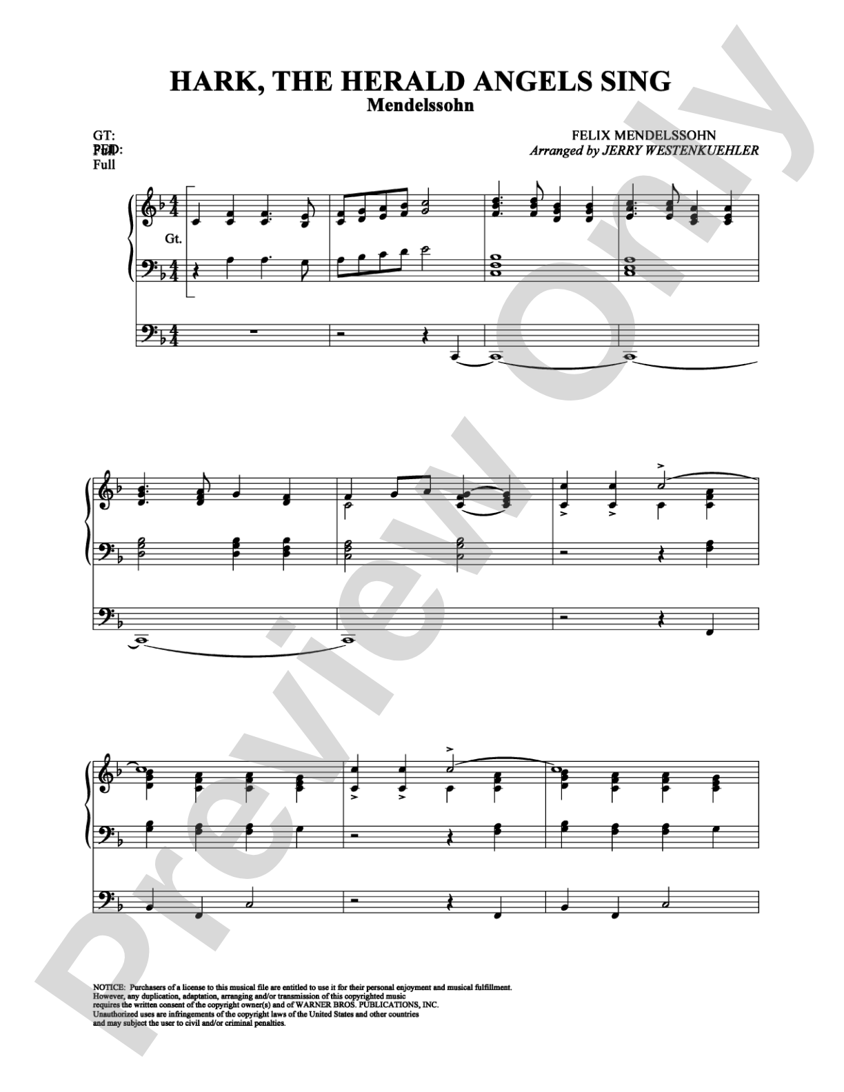 Hark, the Herald Angels Sing: Organ Digital Sheet Music