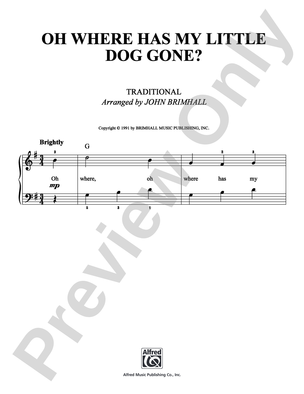 Oh Where Has My Little Dog Gone?: Easy Piano Digital Sheet Music