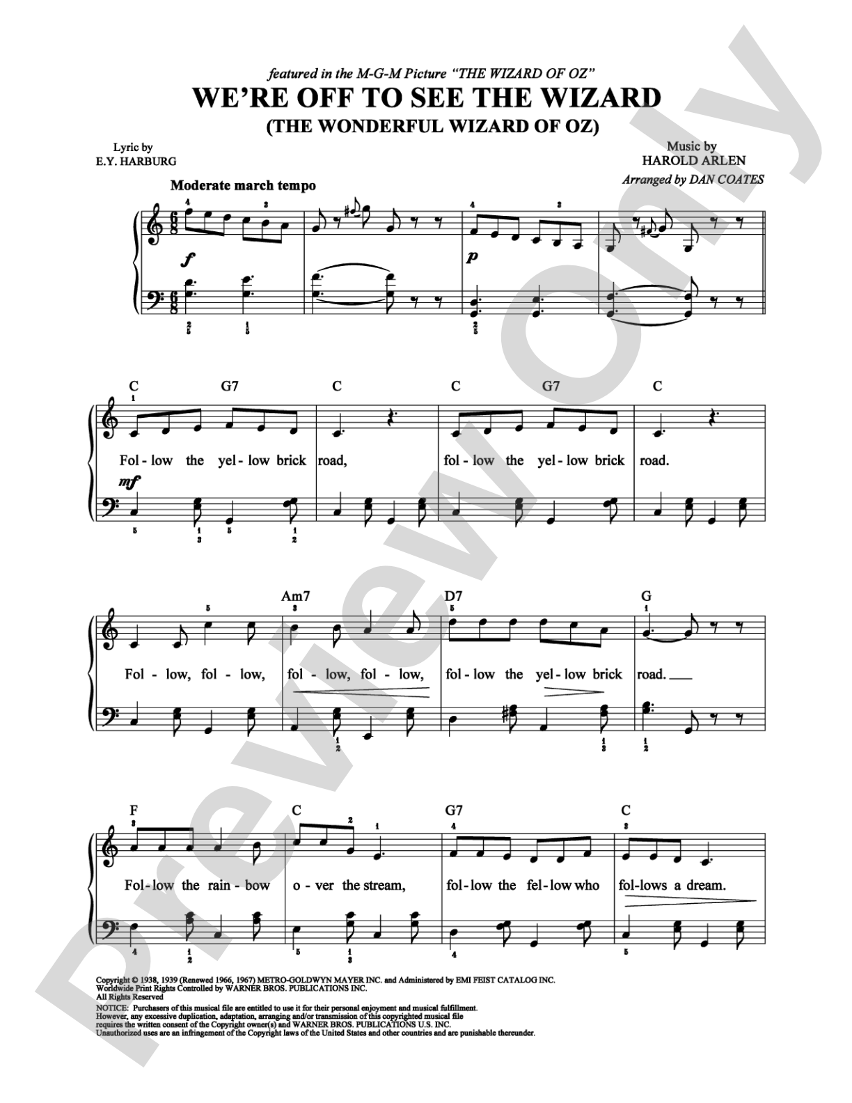 We're Off to See the Wizard: Easy Piano Digital Sheet Music