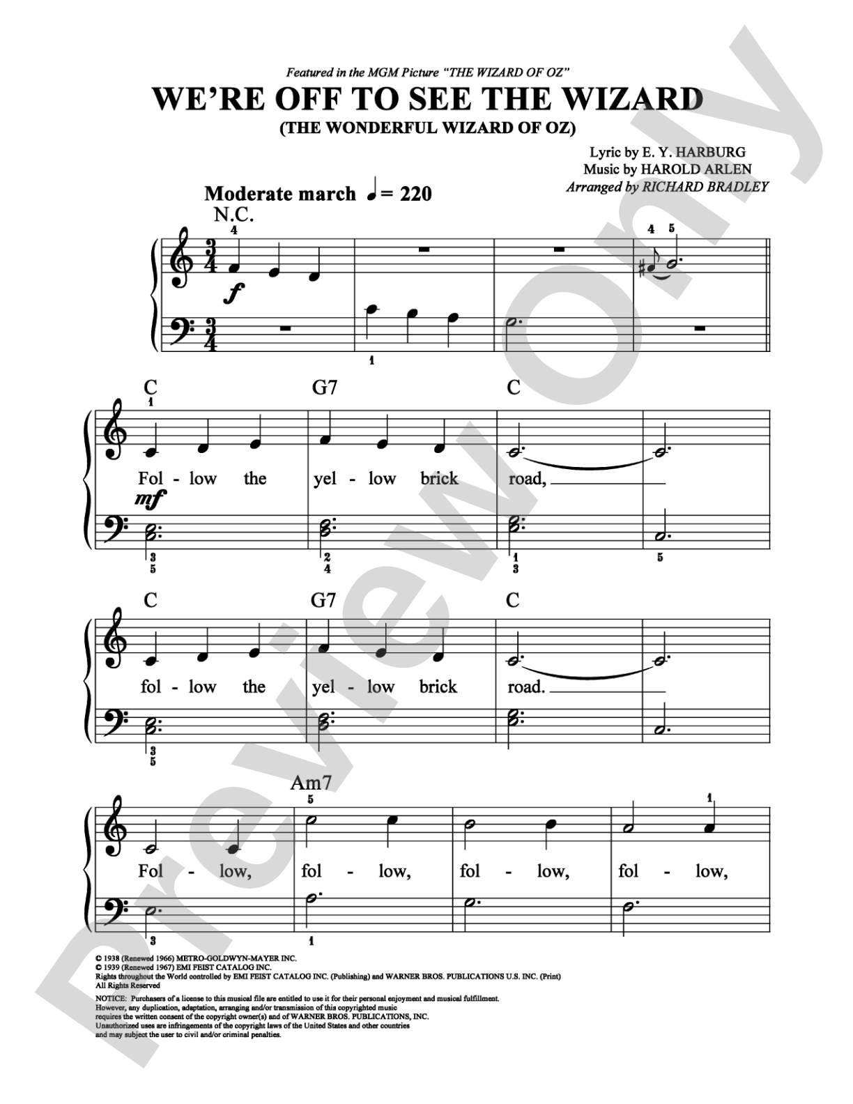 We're Off to See the Wizard (The Wonderful Wizard of Oz): Easy Piano Digital Sheet Music