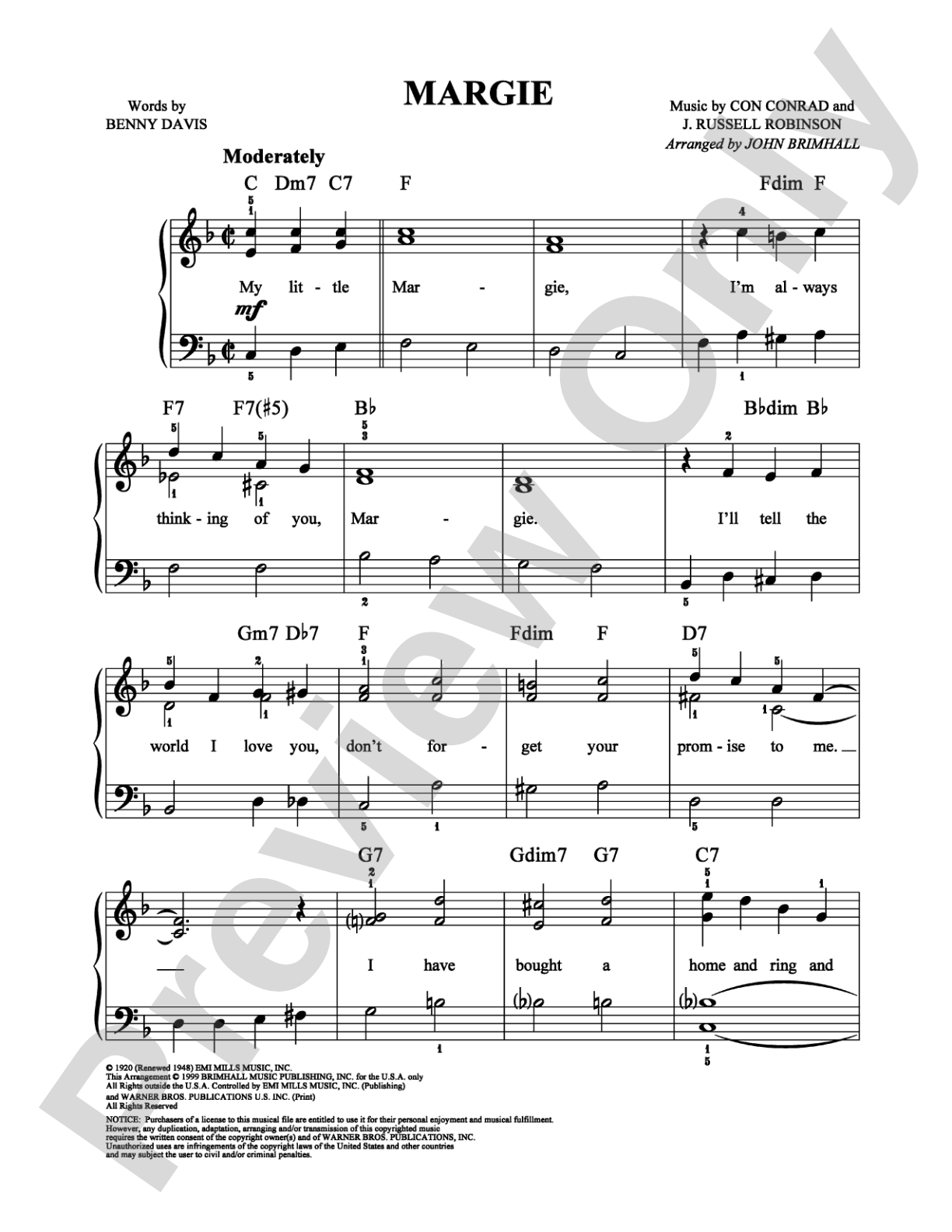 Margie: Easy Piano Digital Sheet Music