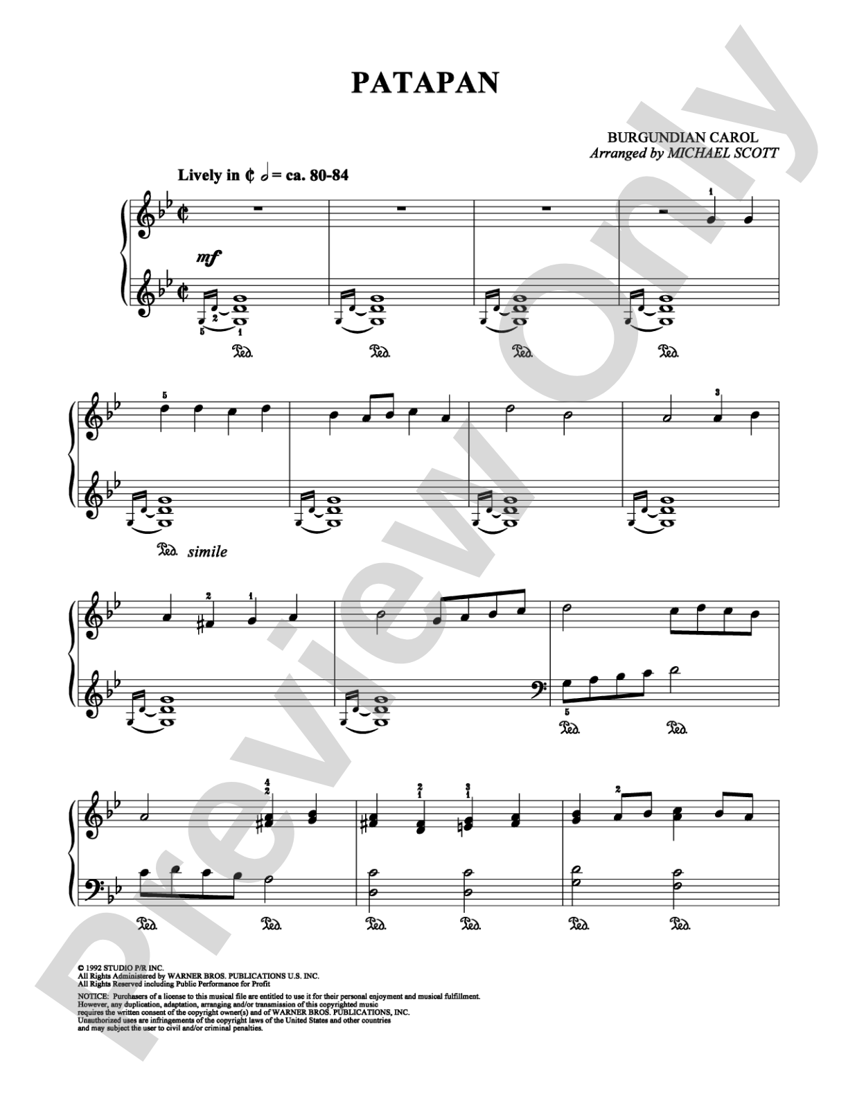 Patapan: Piano Digital Sheet Music