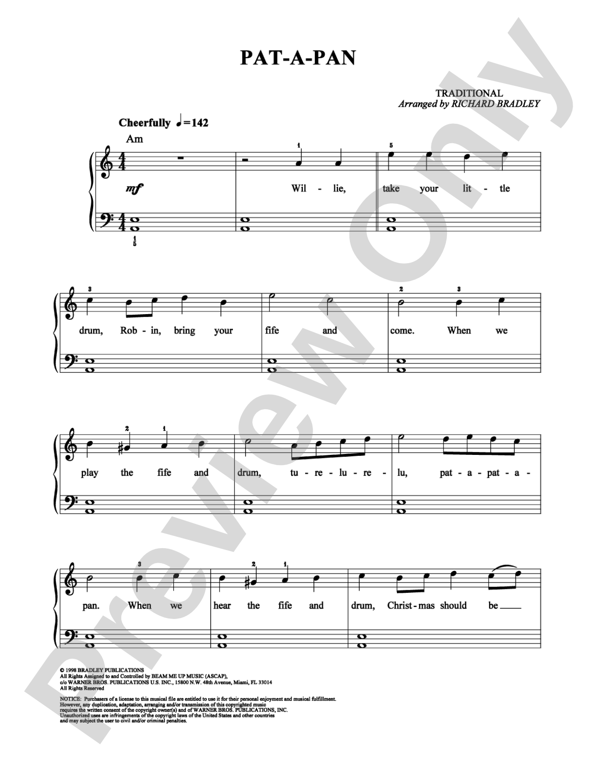 Pat-a-Pan: Easy Piano Digital Sheet Music