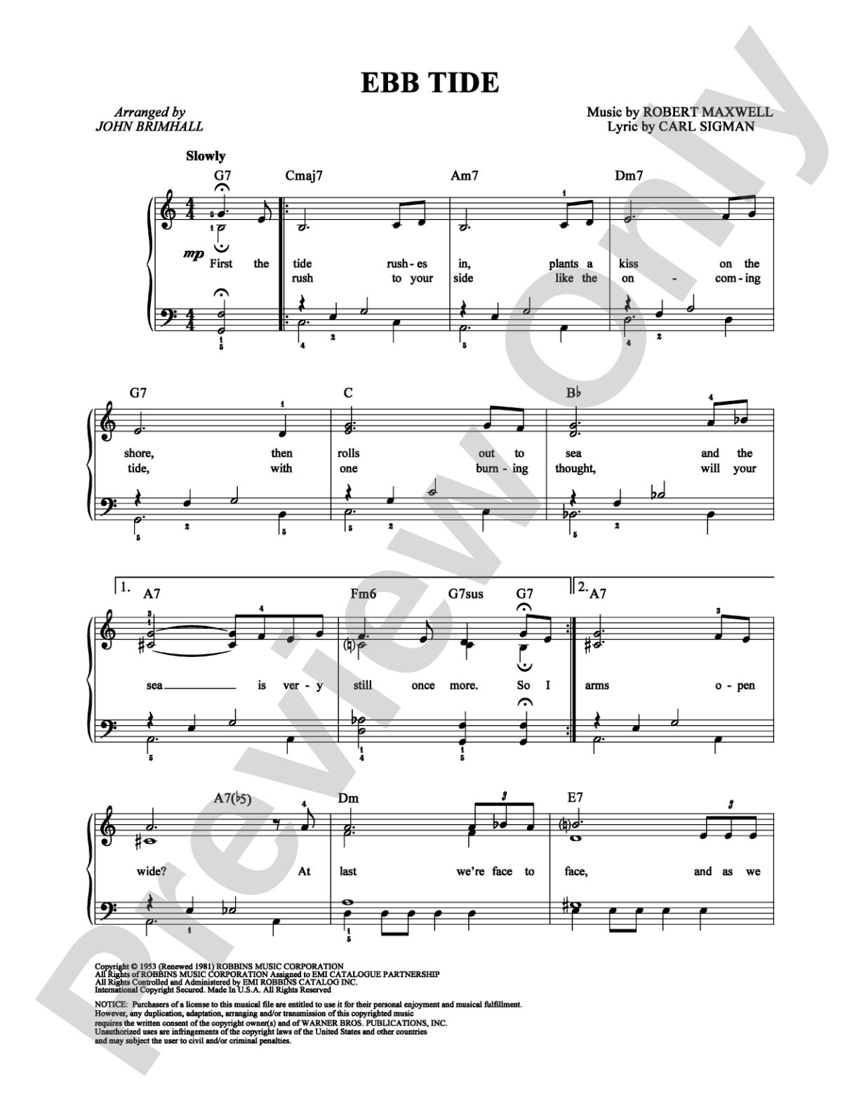 Ebb Tide: Easy Piano Digital Sheet Music