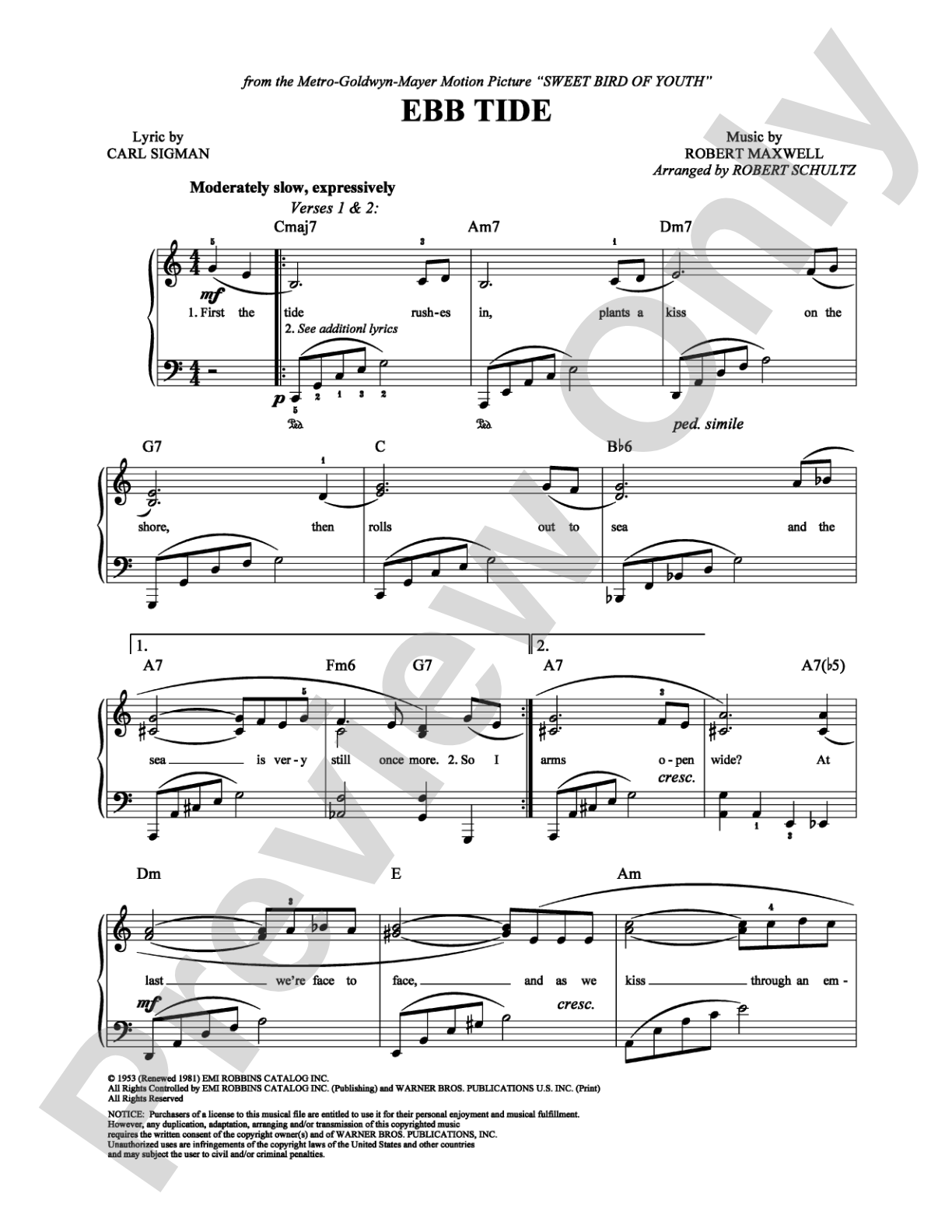 Ebb Tide: Easy Piano Digital Sheet Music