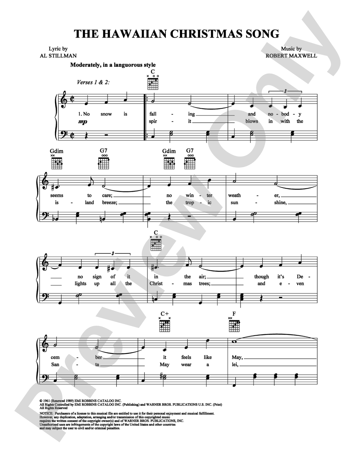 The Hawaiian Christmas Song: Piano/Vocal/Chords Digital Sheet Music