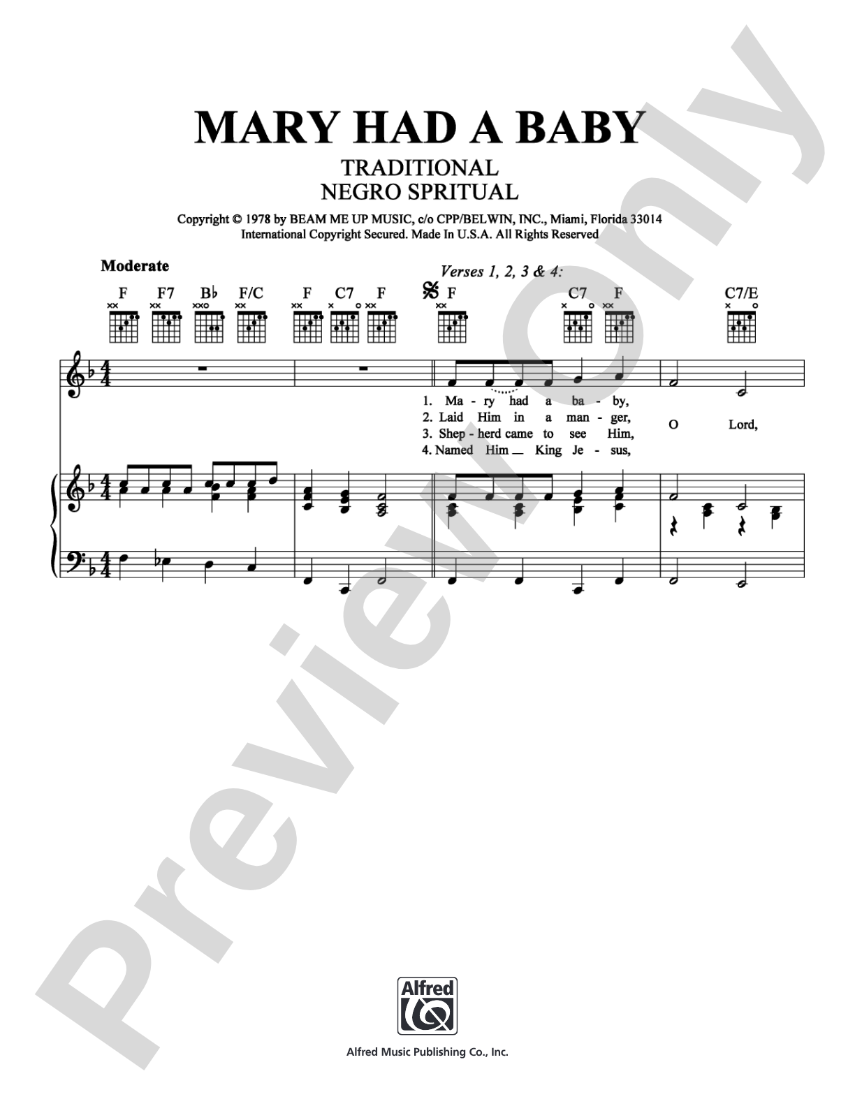 Mary Had A Baby: Piano/Vocal/Chords Digital Sheet Music