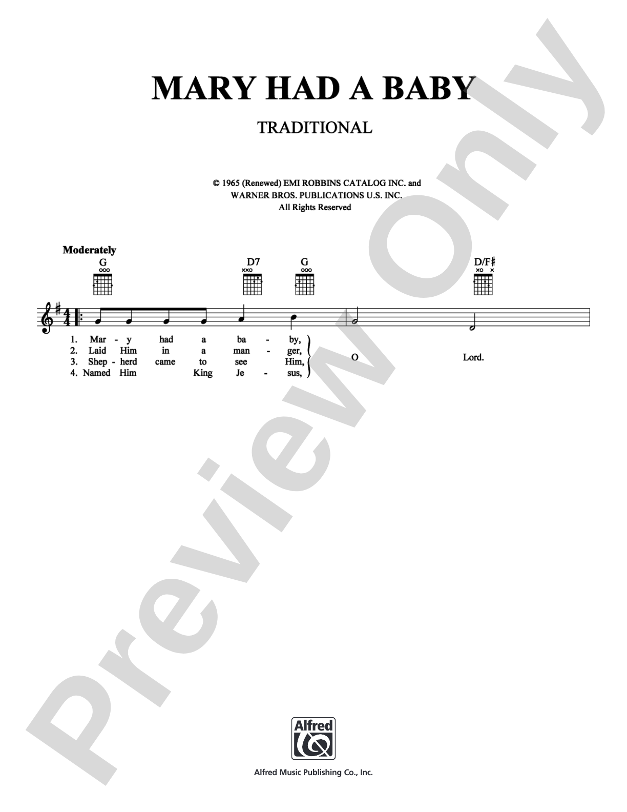 Mary Had a Baby: Lead Sheet Digital Sheet Music