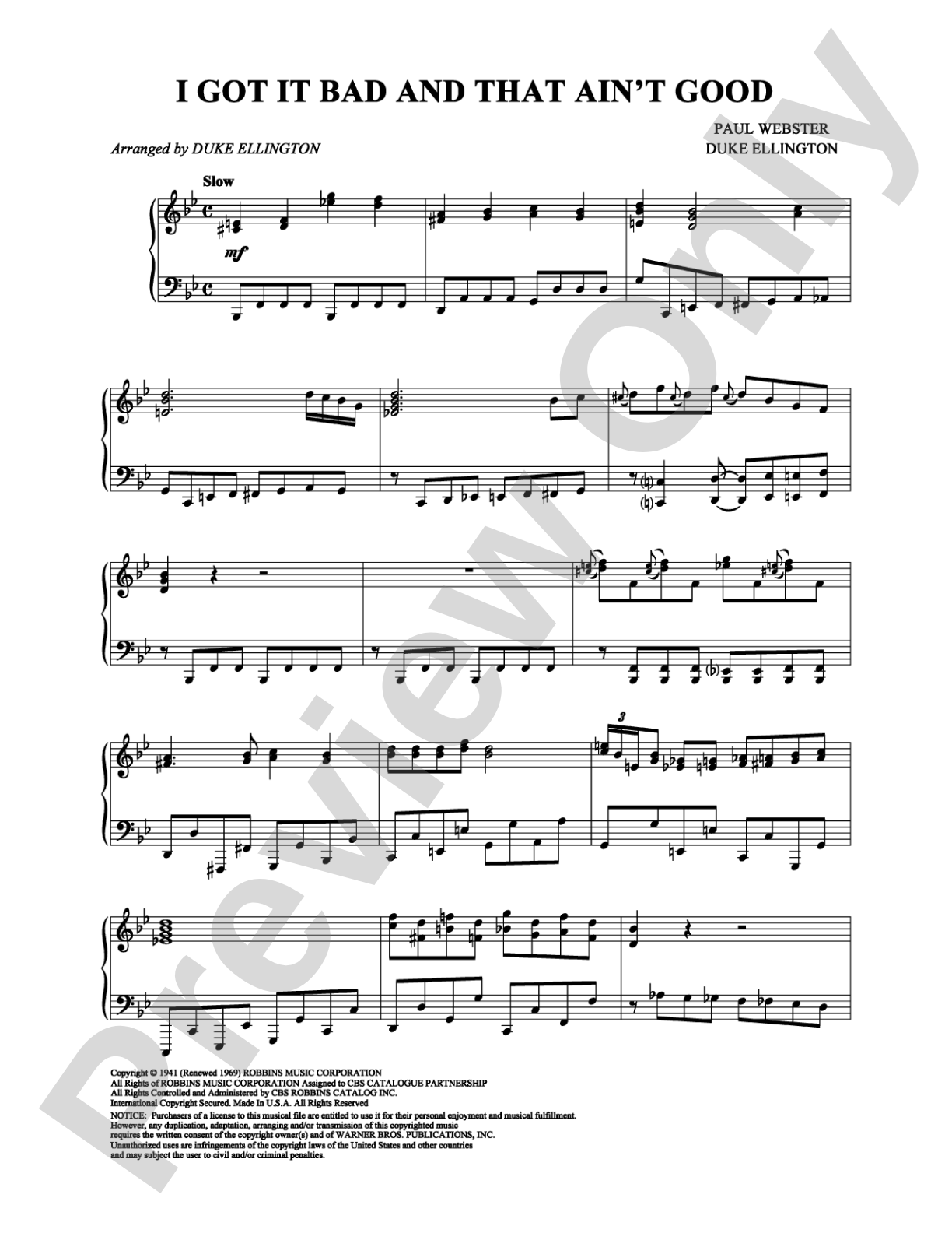 I Got It Bad and That Ain't Good: Piano Digital Sheet Music