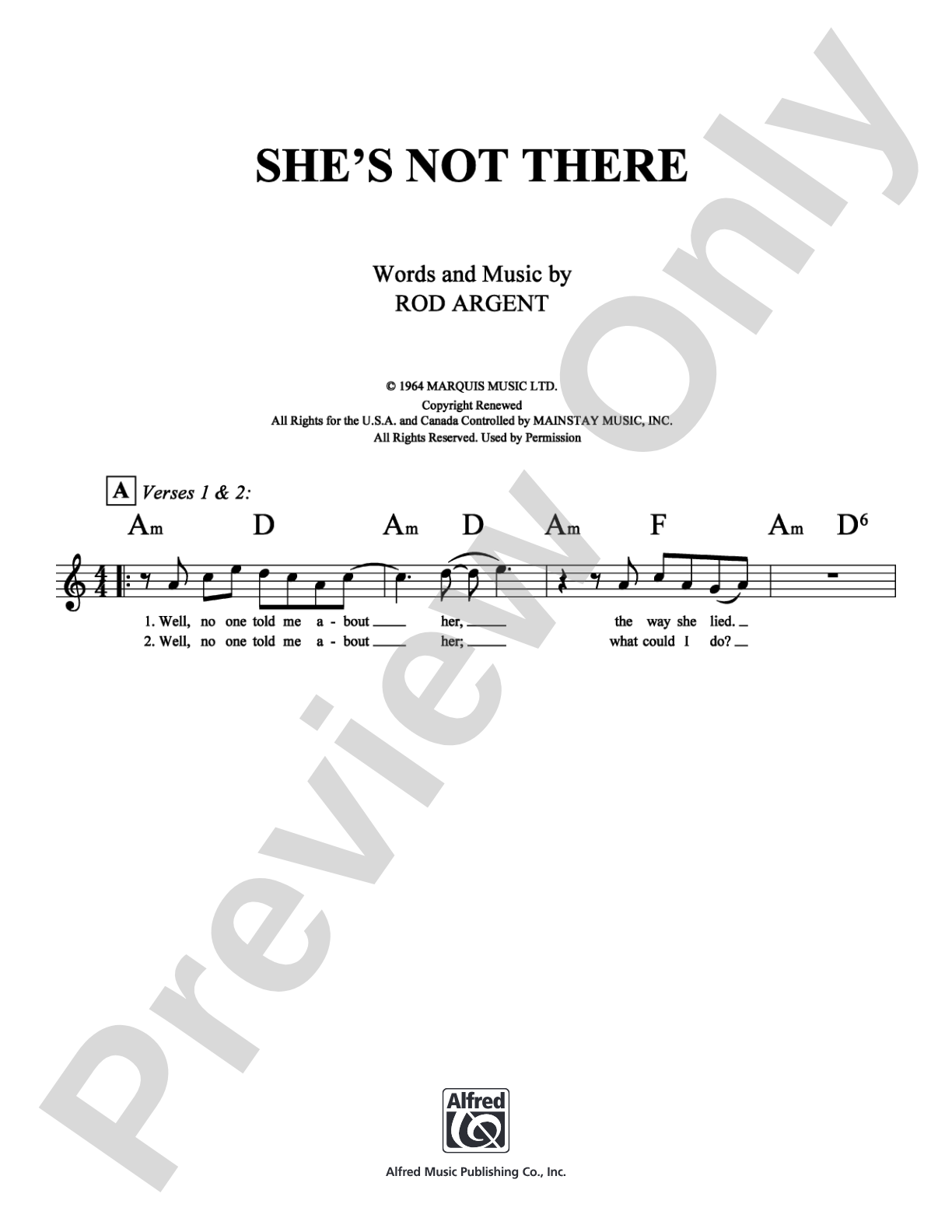 She's Not There: Lead Sheet Digital Sheet Music