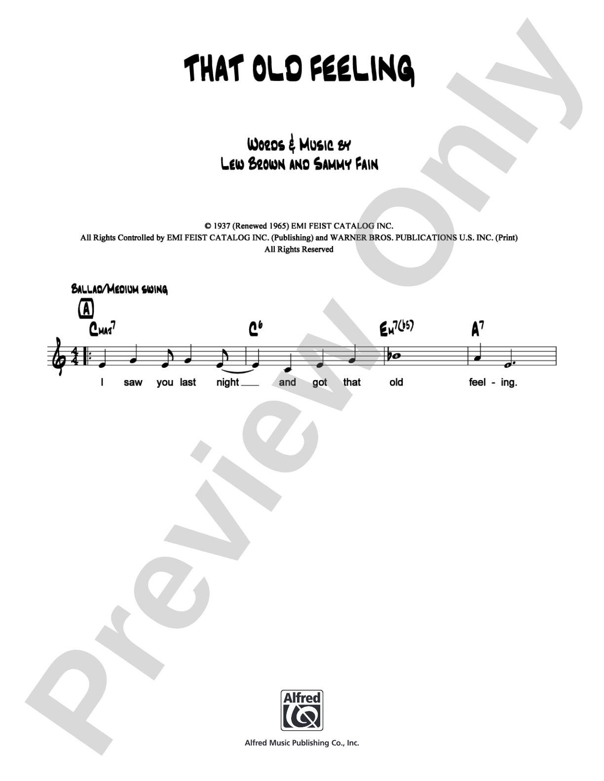That Old Feeling: Lead Sheet Digital Sheet Music