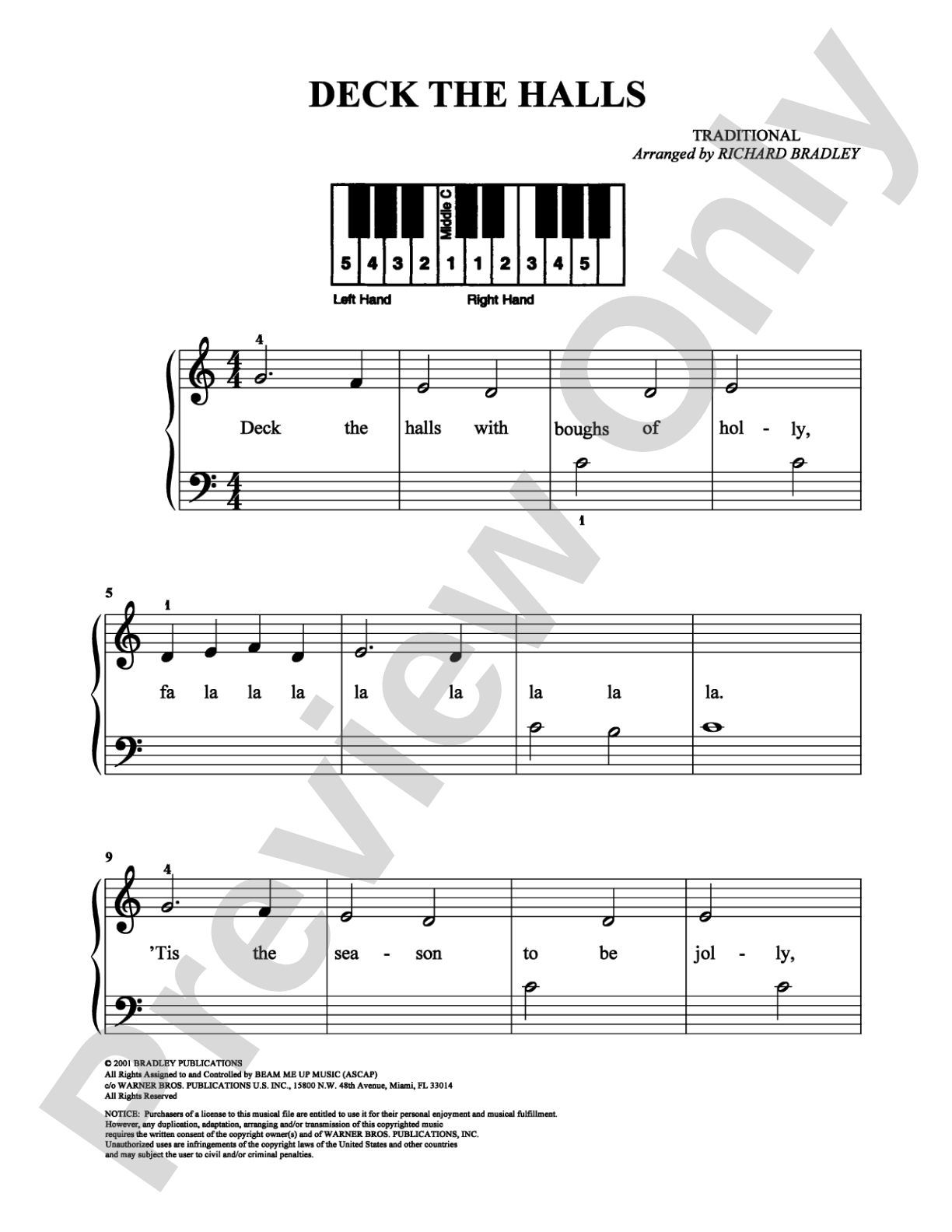 Deck the Halls: Easy Piano Digital Sheet Music