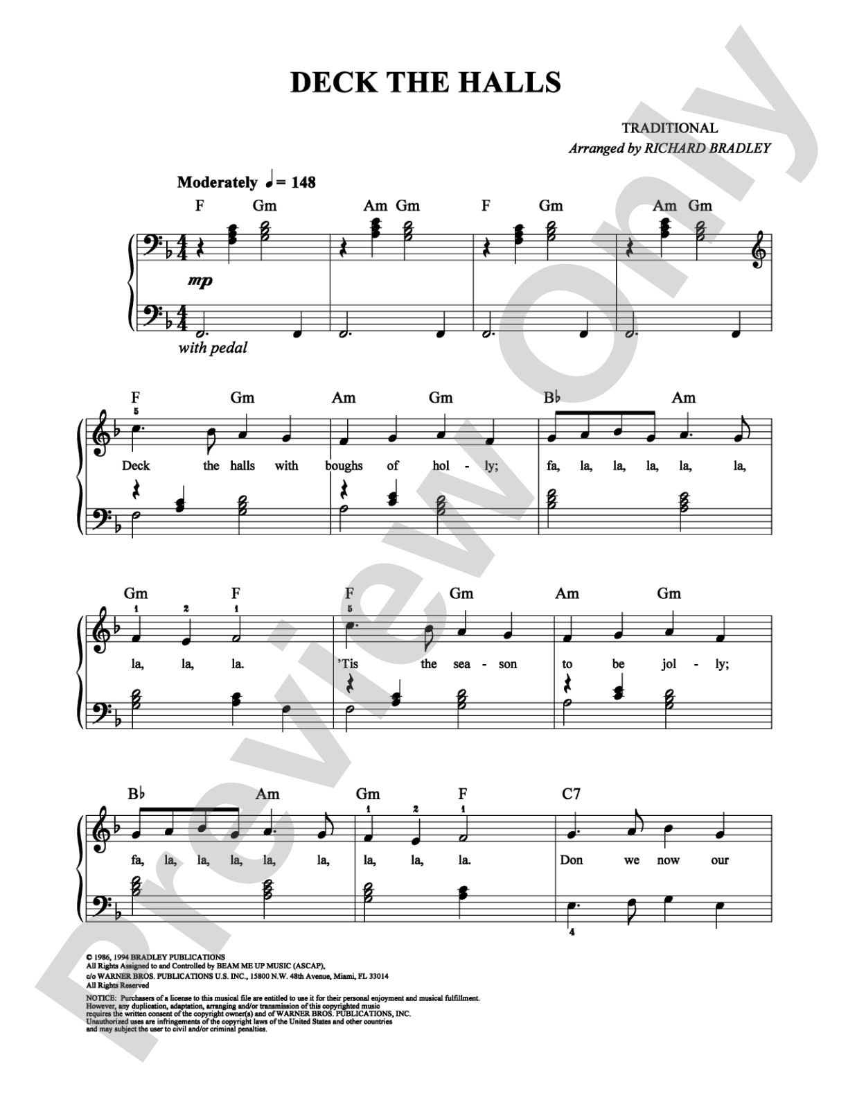 Deck the Halls: Easy Piano Digital Sheet Music