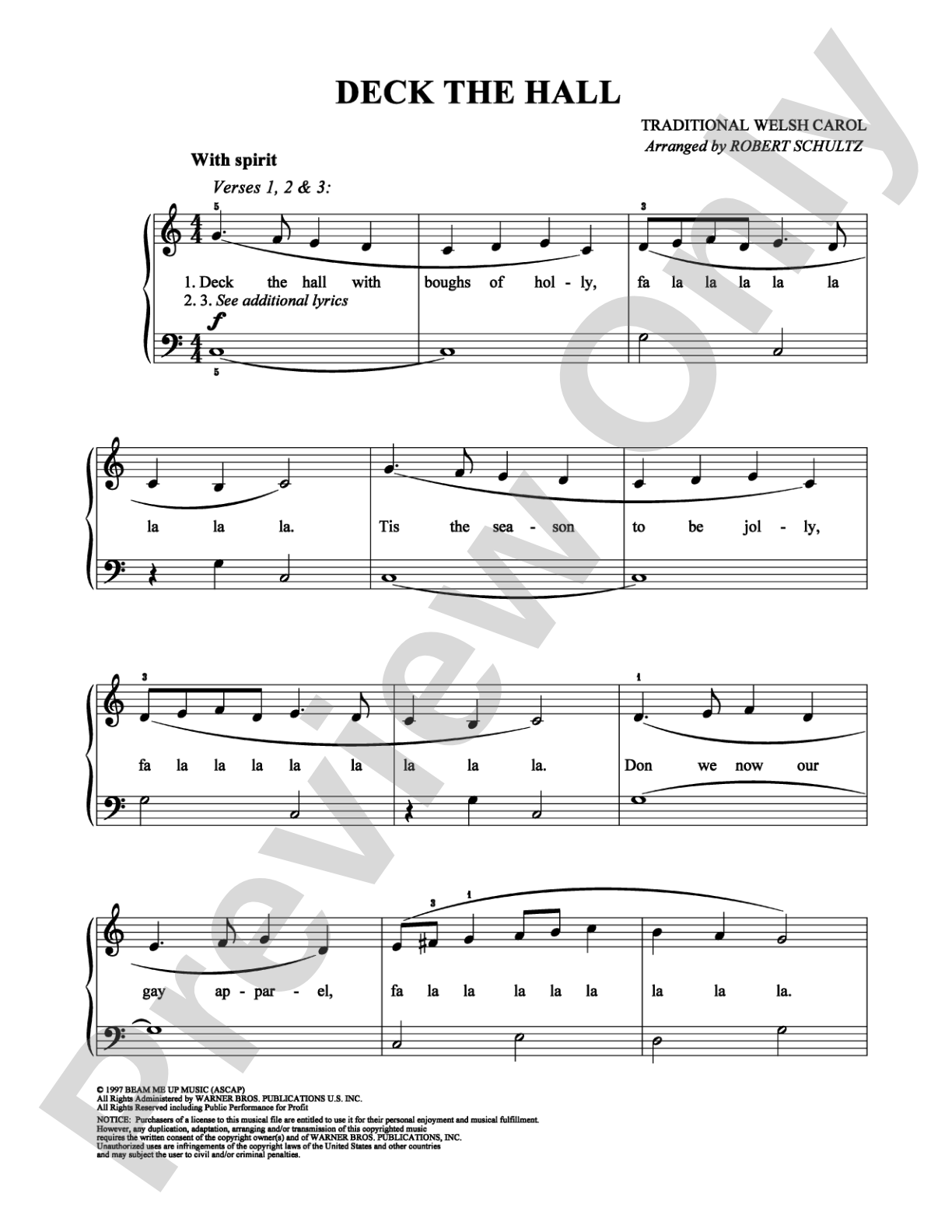 Deck the Hall: Easy Piano Digital Sheet Music