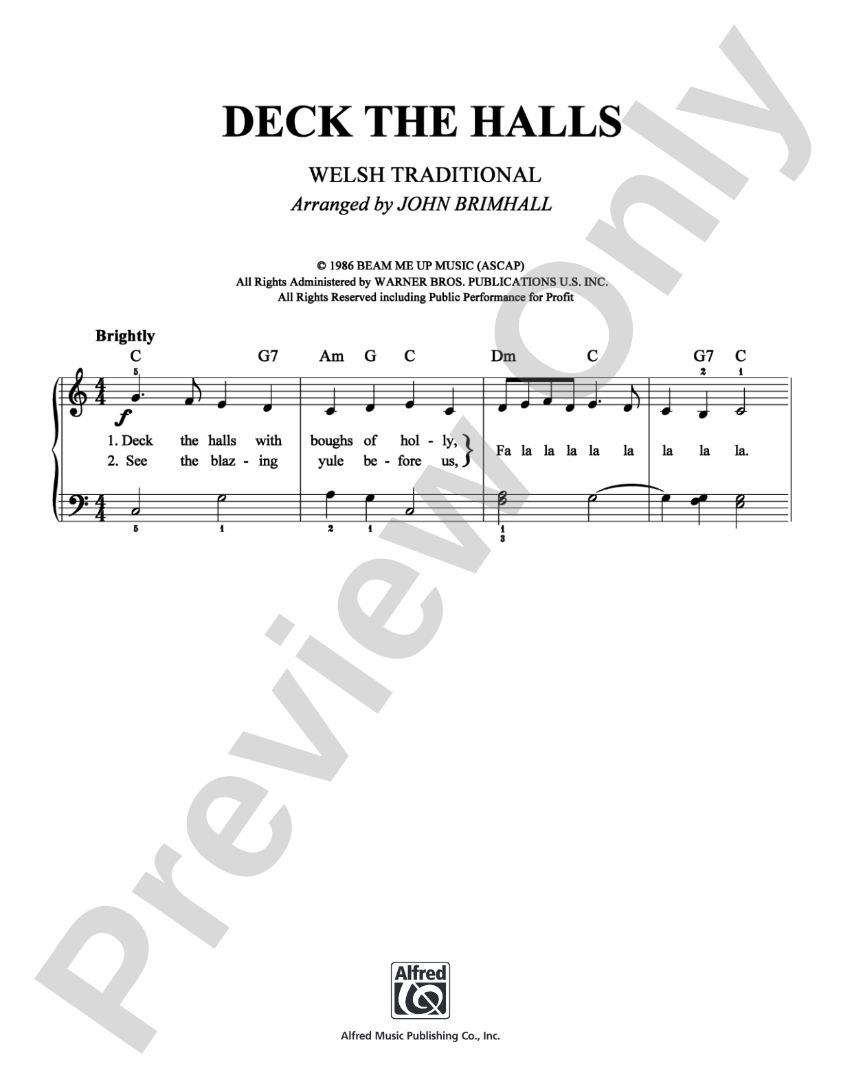 Deck the Halls: Easy Piano Digital Sheet Music