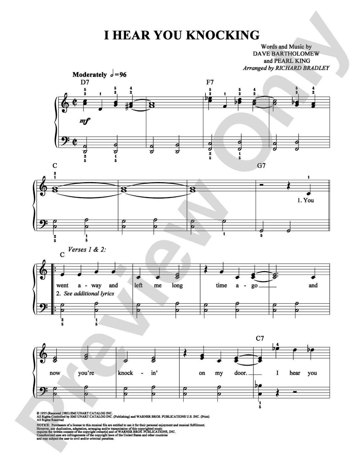 I Hear You Knocking: Easy Piano Digital Sheet Music