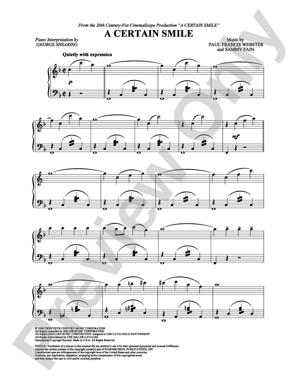 A Certain Smile: Piano Digital Sheet Music