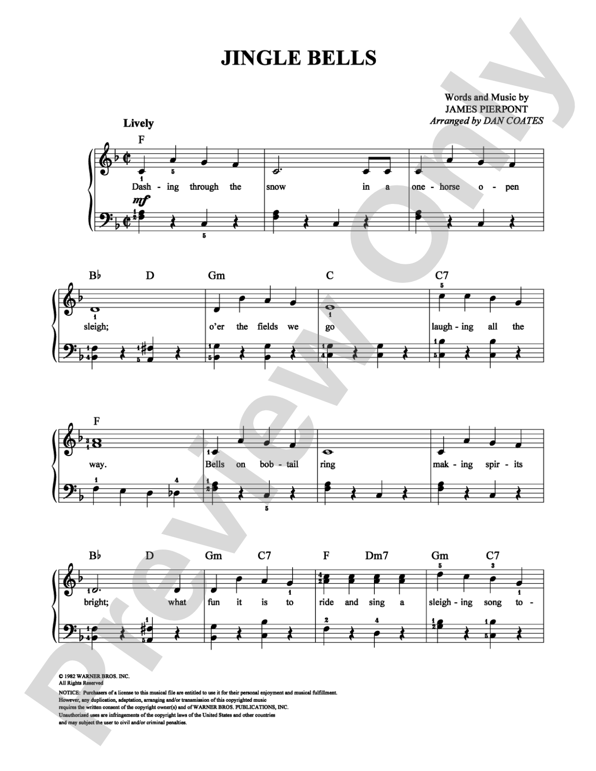 Jingle Bells: Easy Piano Digital Sheet Music