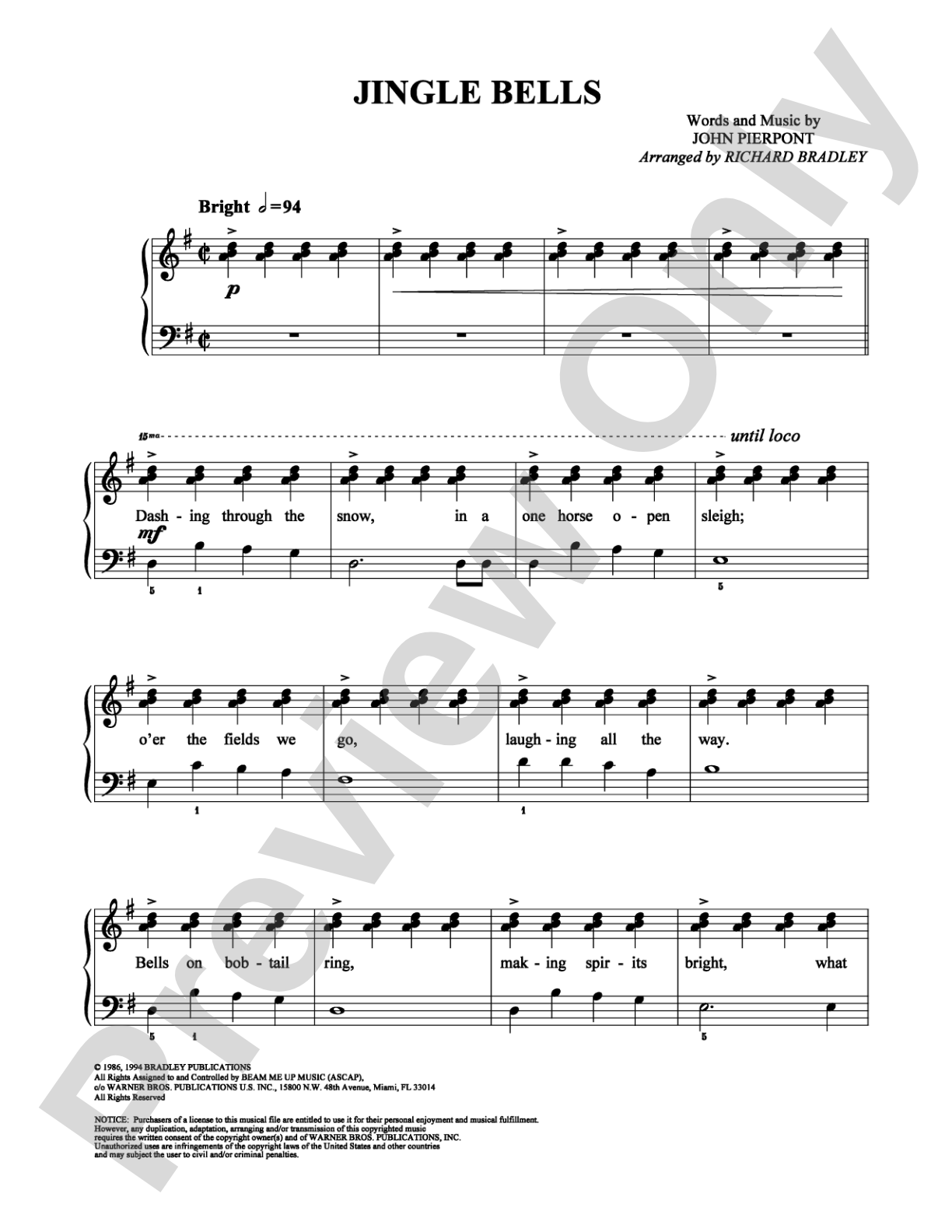 Jingle Bells: Easy Piano Digital Sheet Music