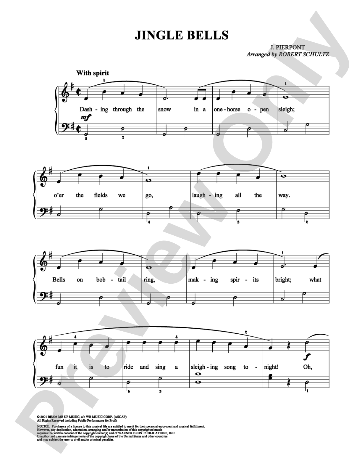 Jingle Bells: Easy Piano Digital Sheet Music