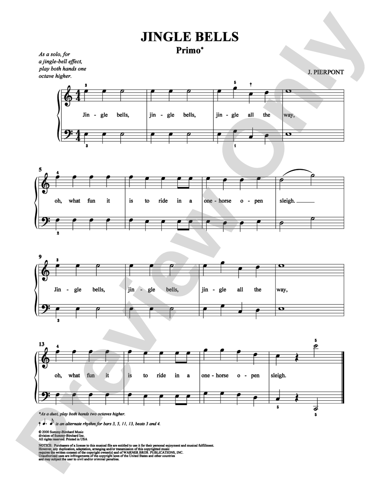 Jingle Bells: Piano Duets & Four Hands Digital Sheet Music