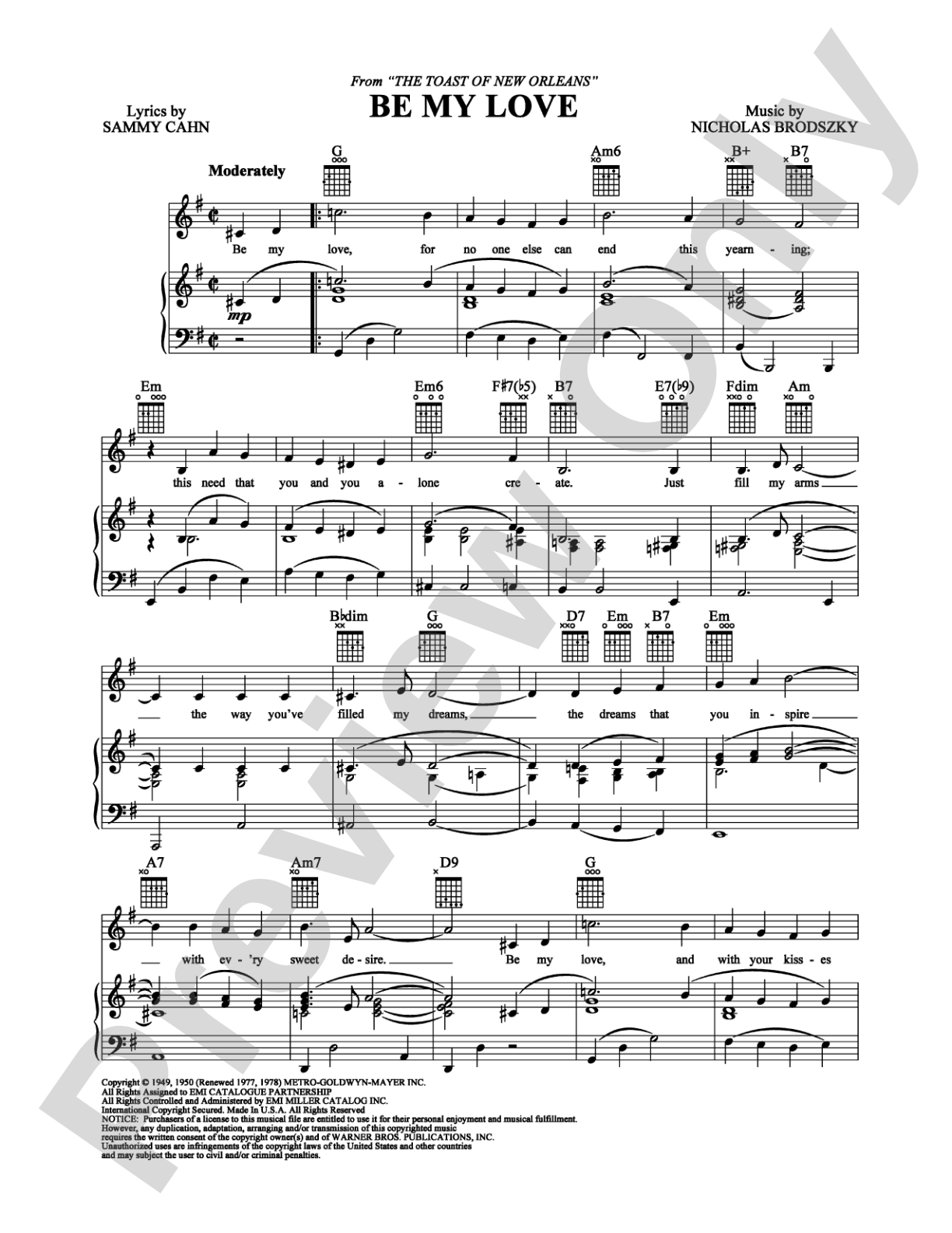 Be My Love: Piano/Vocal/Chords Digital Sheet Music