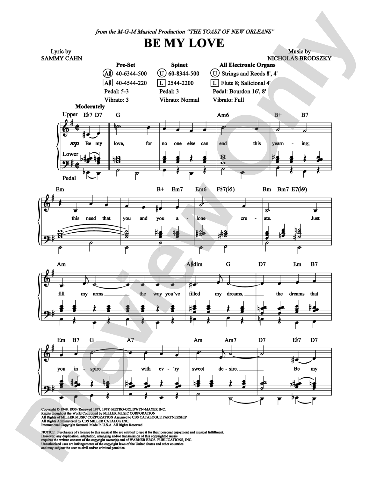 Be My Love: Organ Digital Sheet Music