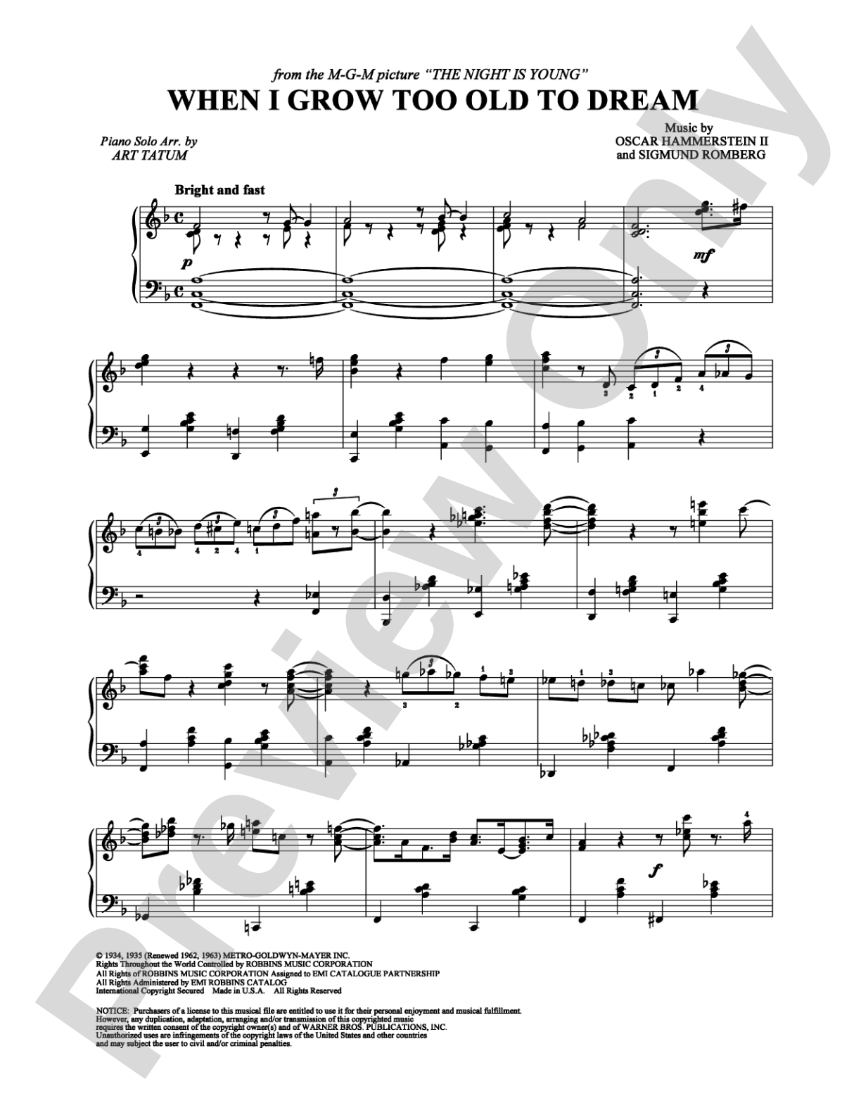 When I Grow Too Old to Dream: Piano Digital Sheet Music
