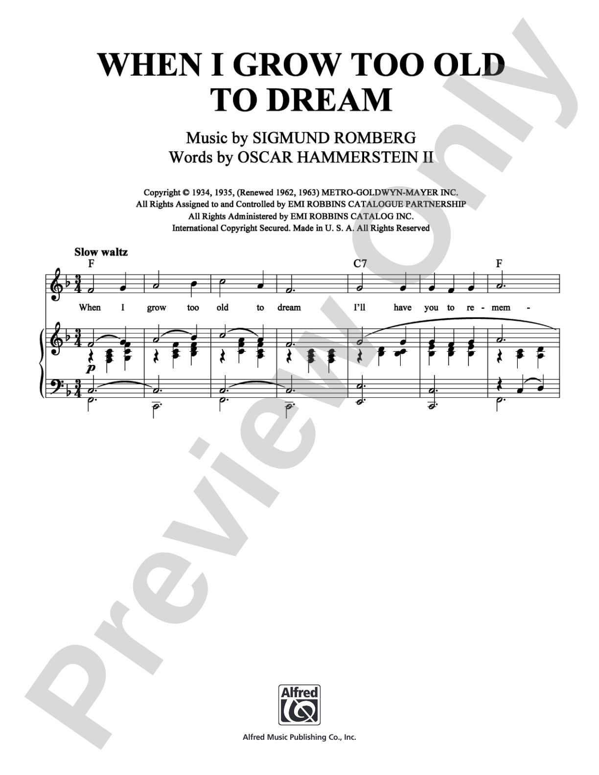 When I Grow Too Old to Dream: Piano/Vocal/Chords Digital Sheet Music