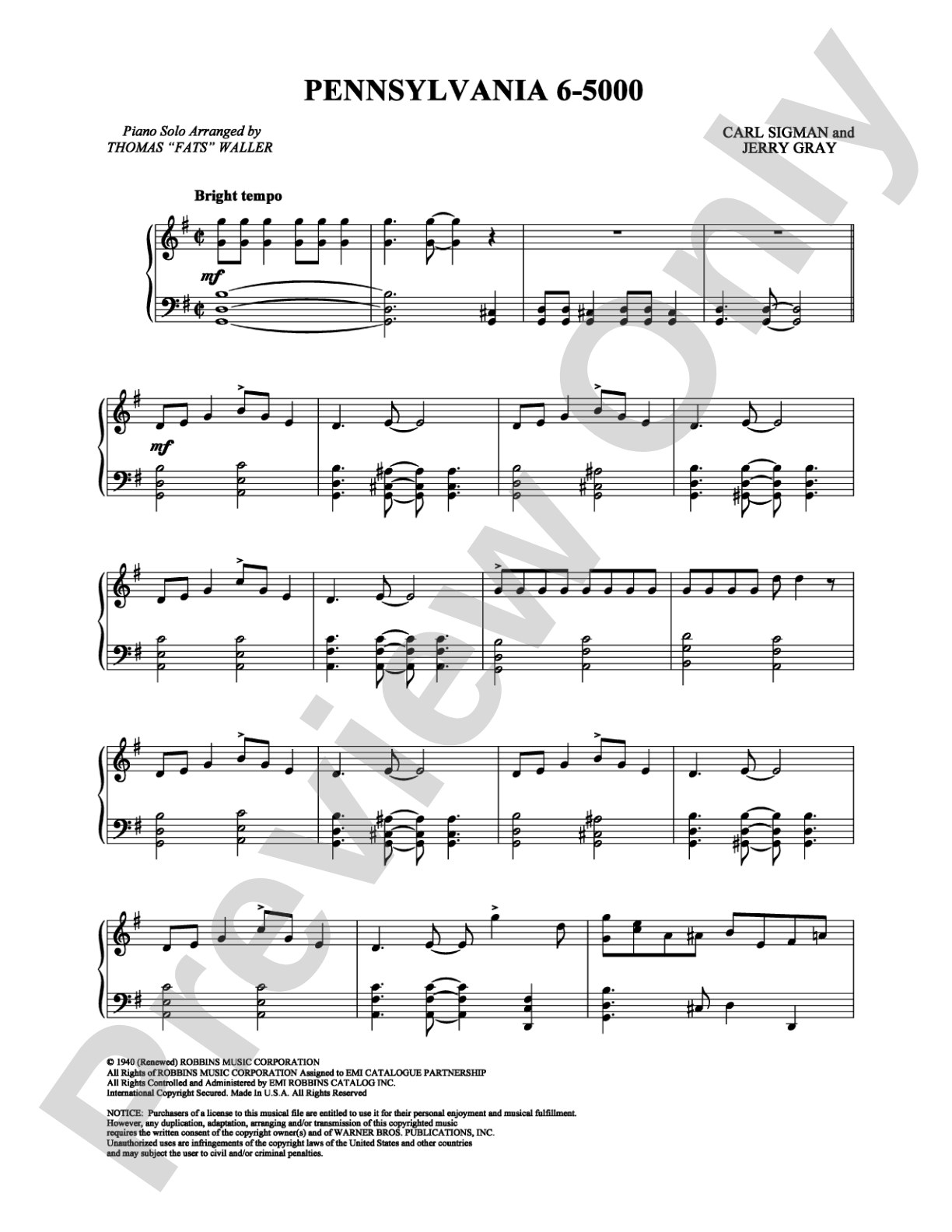 Pennsylvania 6-5000: Piano Digital Sheet Music