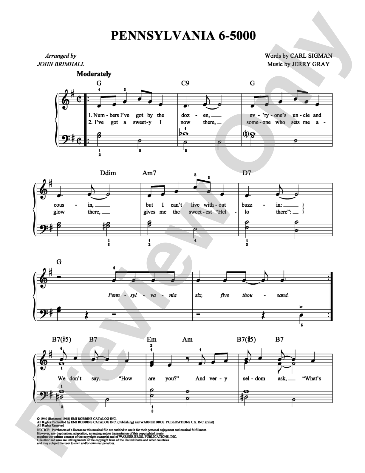 Pennsylvania 6-5000: Easy Piano Digital Sheet Music