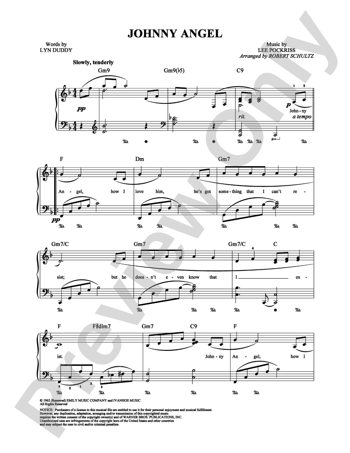 Johnny Angel: Piano/Vocal/Chords Digital Sheet Music
