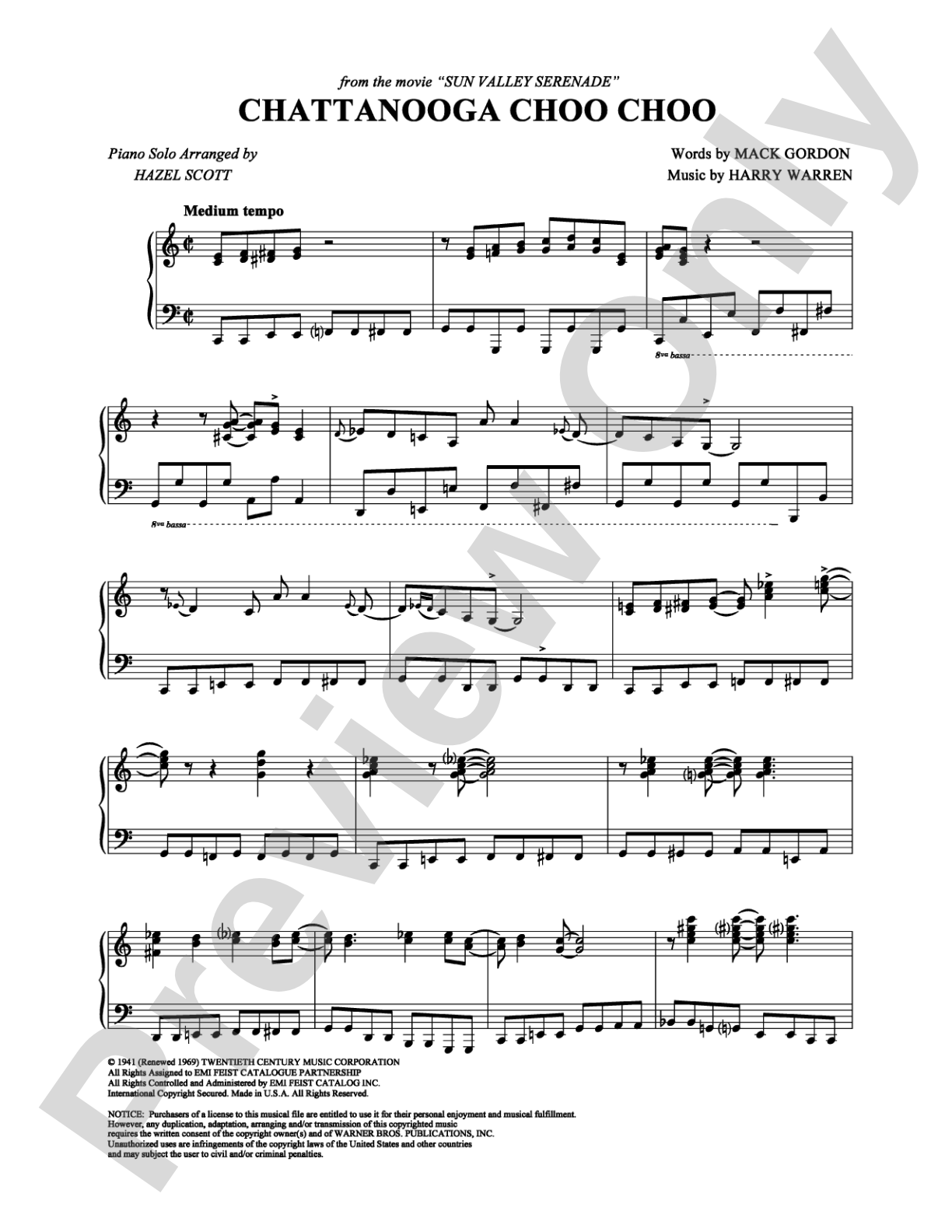 Chattanooga Choo Choo: Piano Digital Sheet Music
