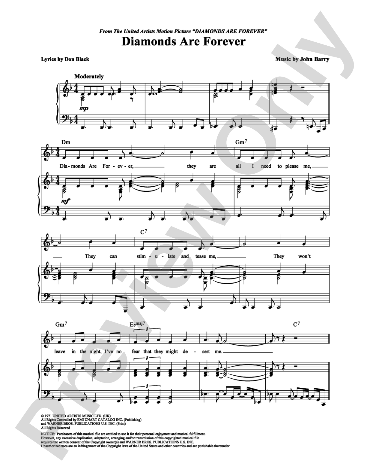 Diamonds Are Forever: Piano/Vocal/Chords Digital Sheet Music