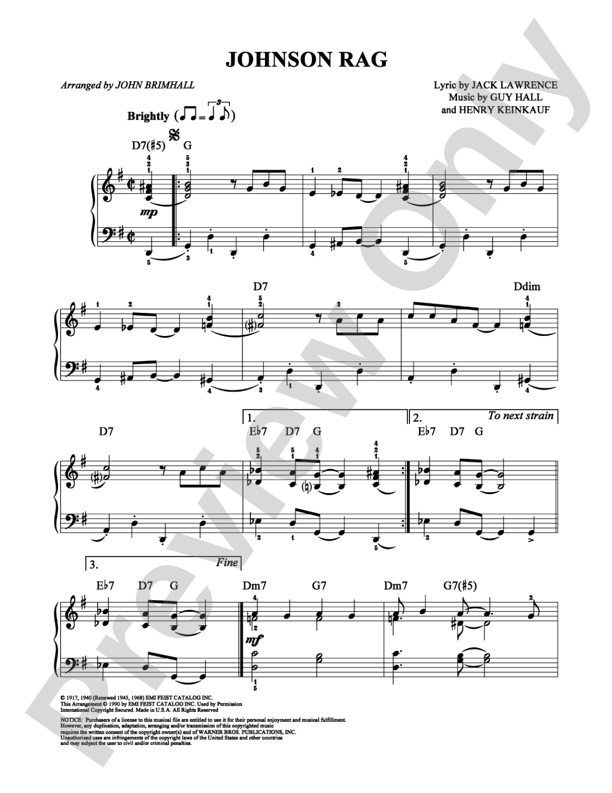 Johnson Rag: Easy Piano Digital Sheet Music