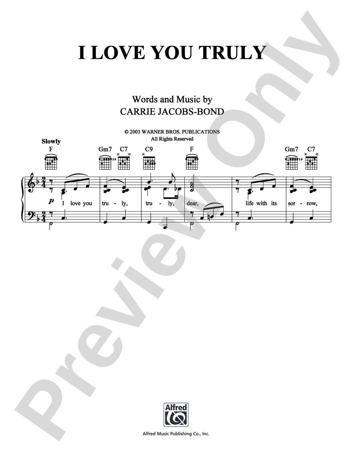 I Love You Truly: Piano/Vocal/Chords Digital Sheet Music