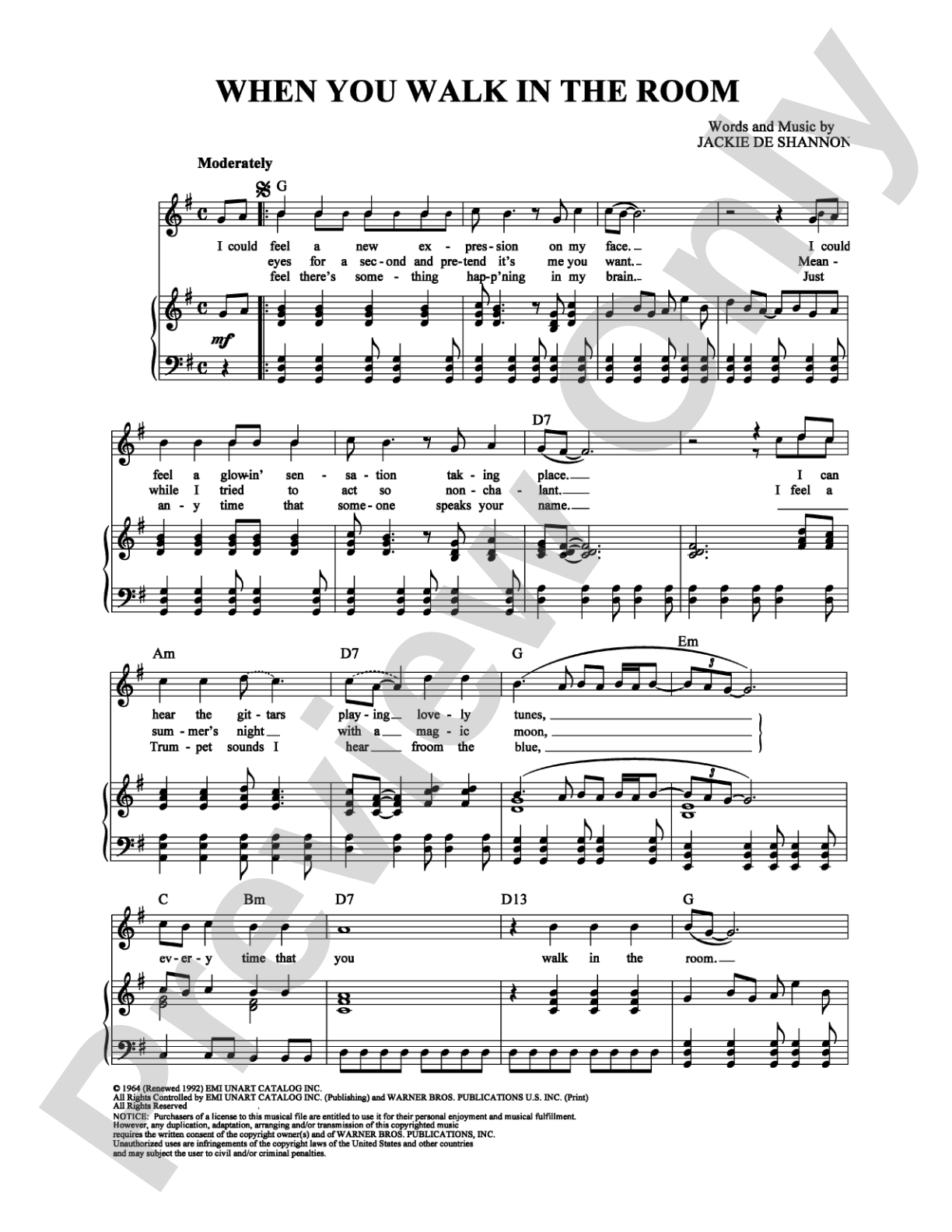 When You Walk in the Room: Piano/Vocal/Chords Digital Sheet Music