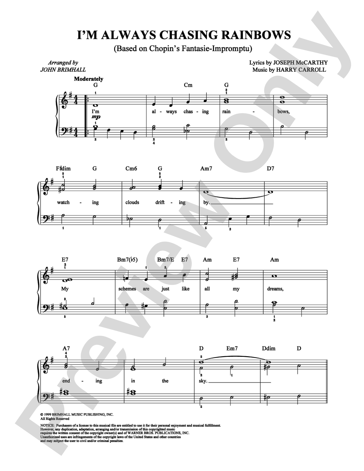 I'm Always Chasing Rainbows: Easy Piano Digital Sheet Music