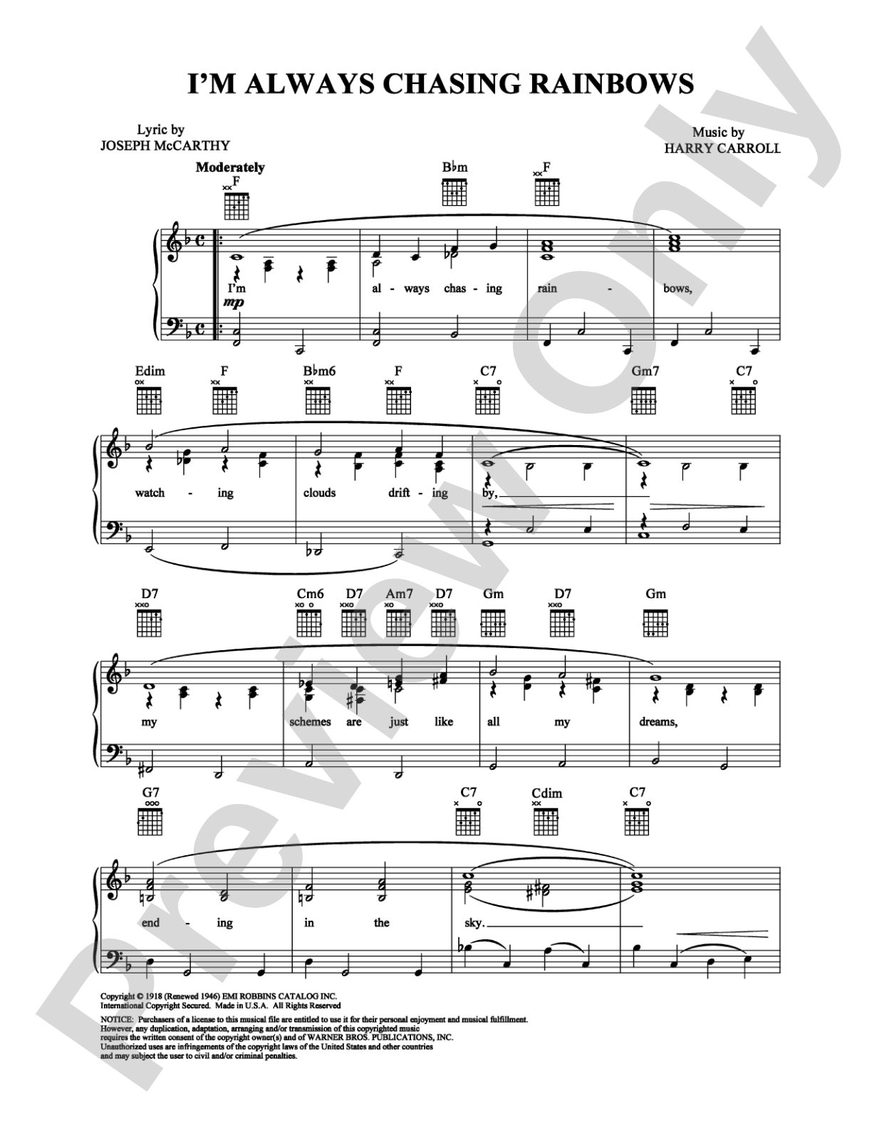 I'm Always Chasing Rainbows: Piano/Vocal/Chords Digital Sheet Music