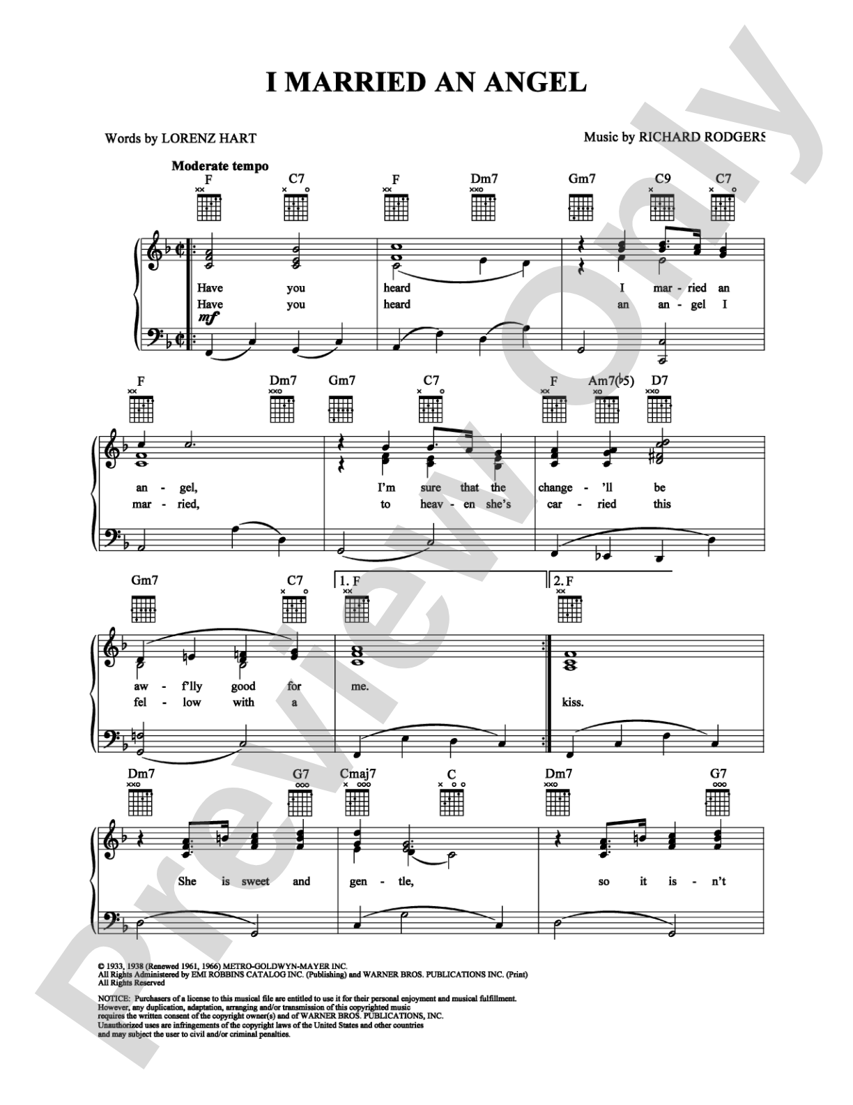 I Married An Angel: Piano/Vocal/Chords Digital Sheet Music