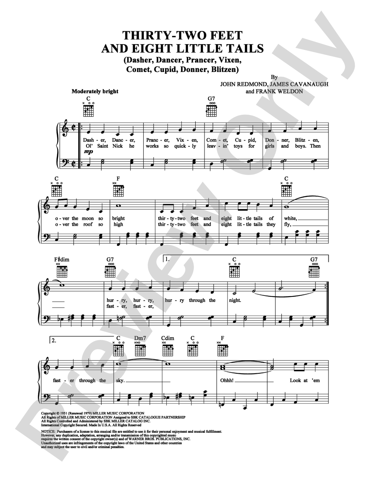Thirty-Two Feet and Eight Little Tails: Piano/Vocal/Chords Digital Sheet Music