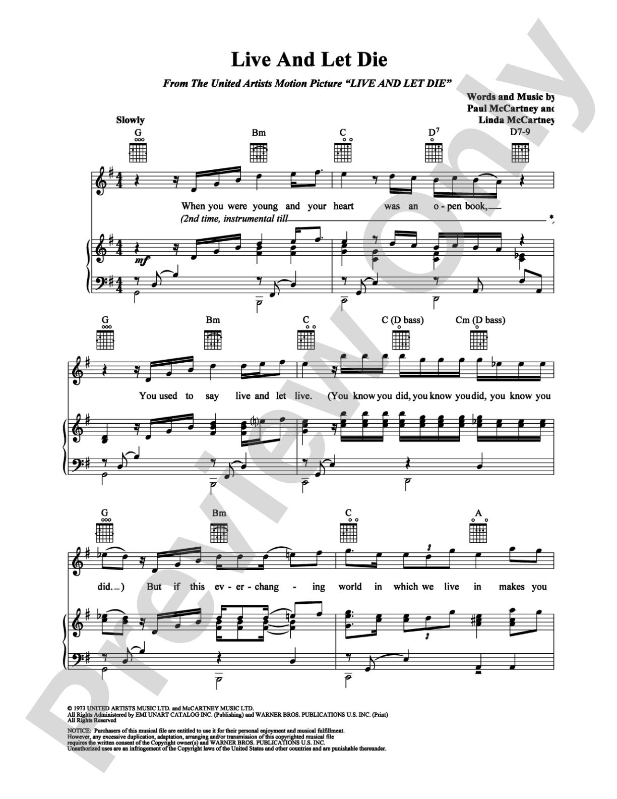 Live and Let Die: Piano/Vocal/Chords Digital Sheet Music