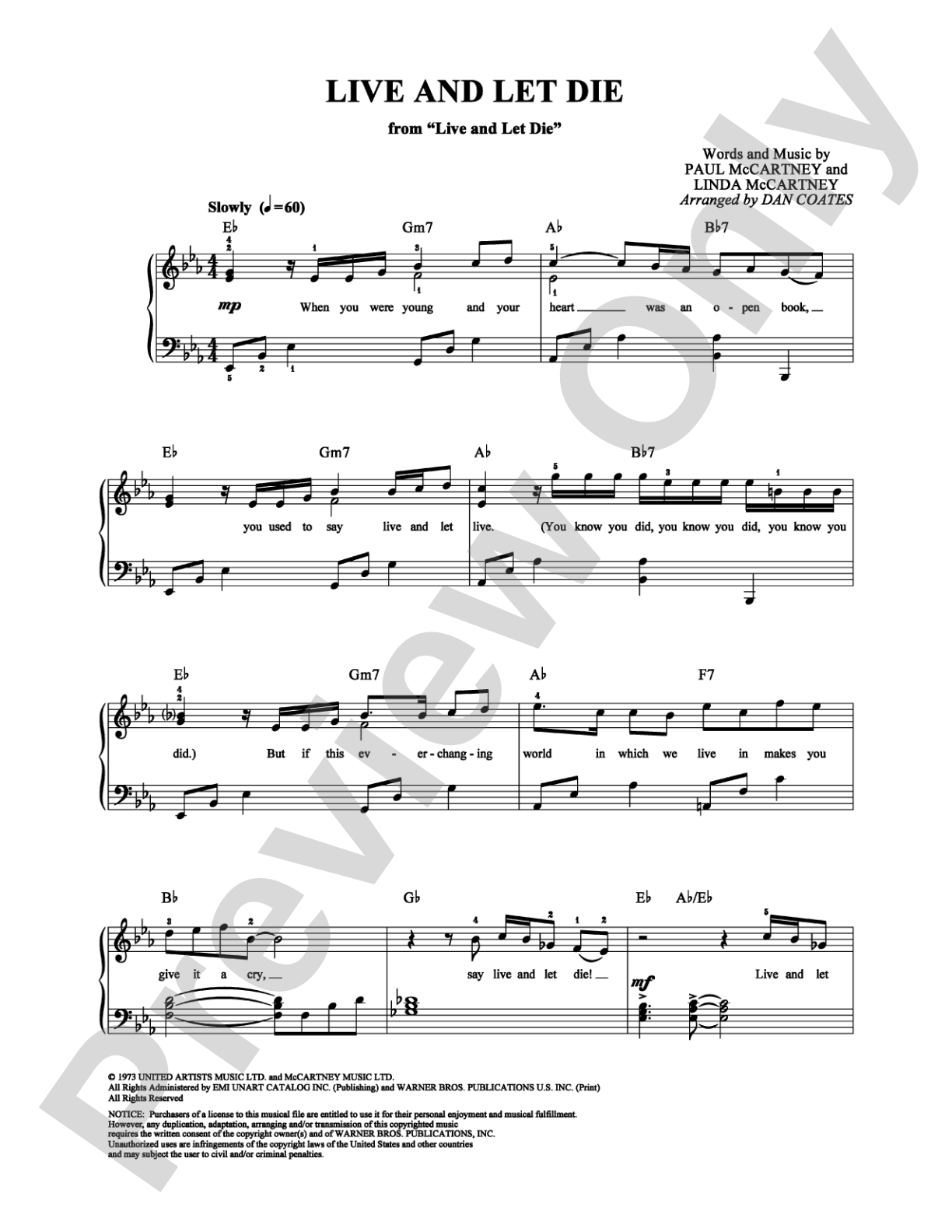 Live and Let Die: Easy Piano Digital Sheet Music