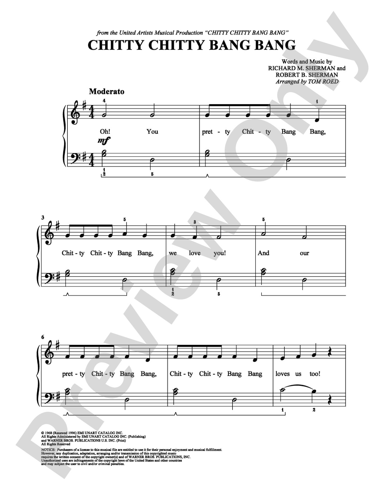Chitty Chitty Bang Bang: Easy Piano Digital Sheet Music