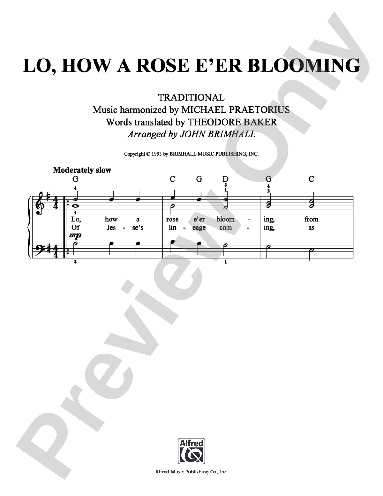 Lo, How A Rose E'er Blooming: Easy Piano Digital Sheet Music